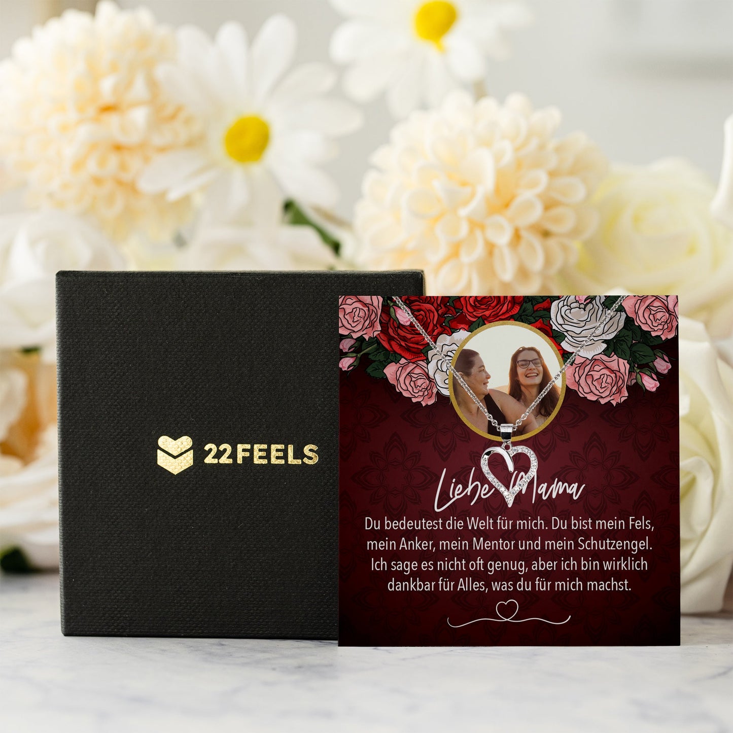 22Feels® Mama Schmuck Personalisiertes Geschenk Muttertag Geburtstag Frauen Halskette Personalisisierbar Karte Herz Collier Echt Silber Weihnachten-Schmuck mit Botschaftskarte - Herz21-22Feels