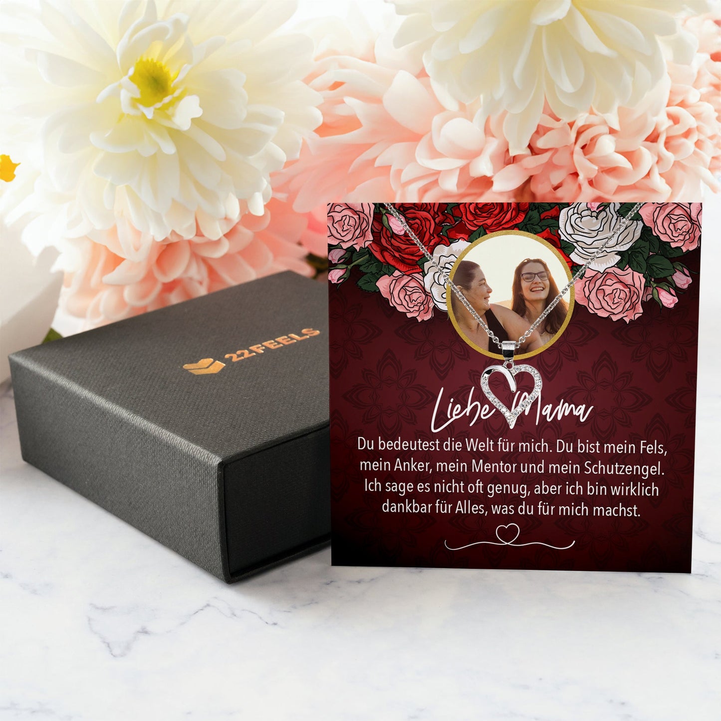 22Feels® Mama Schmuck Personalisiertes Geschenk Muttertag Geburtstag Frauen Halskette Personalisisierbar Karte Herz Collier Echt Silber Weihnachten-Schmuck mit Botschaftskarte - Herz21-22Feels
