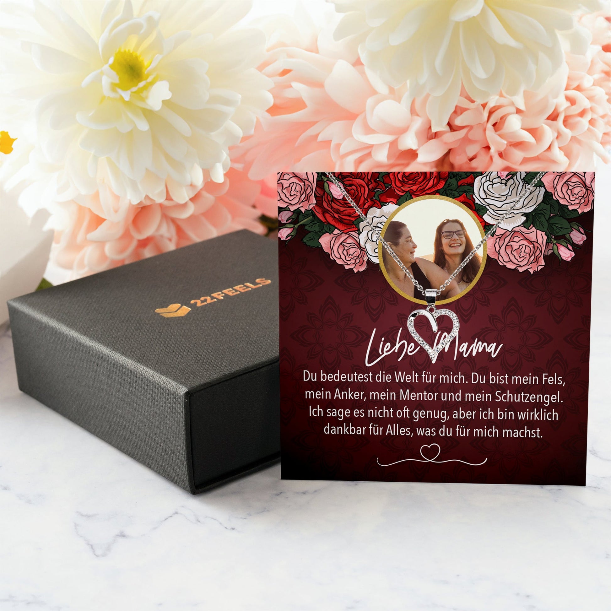 22Feels® Mama Schmuck Personalisiertes Geschenk Muttertag Geburtstag Frauen Halskette Personalisisierbar Karte Herz Collier Echt Silber Weihnachten-Schmuck mit Botschaftskarte - Herz21-22Feels