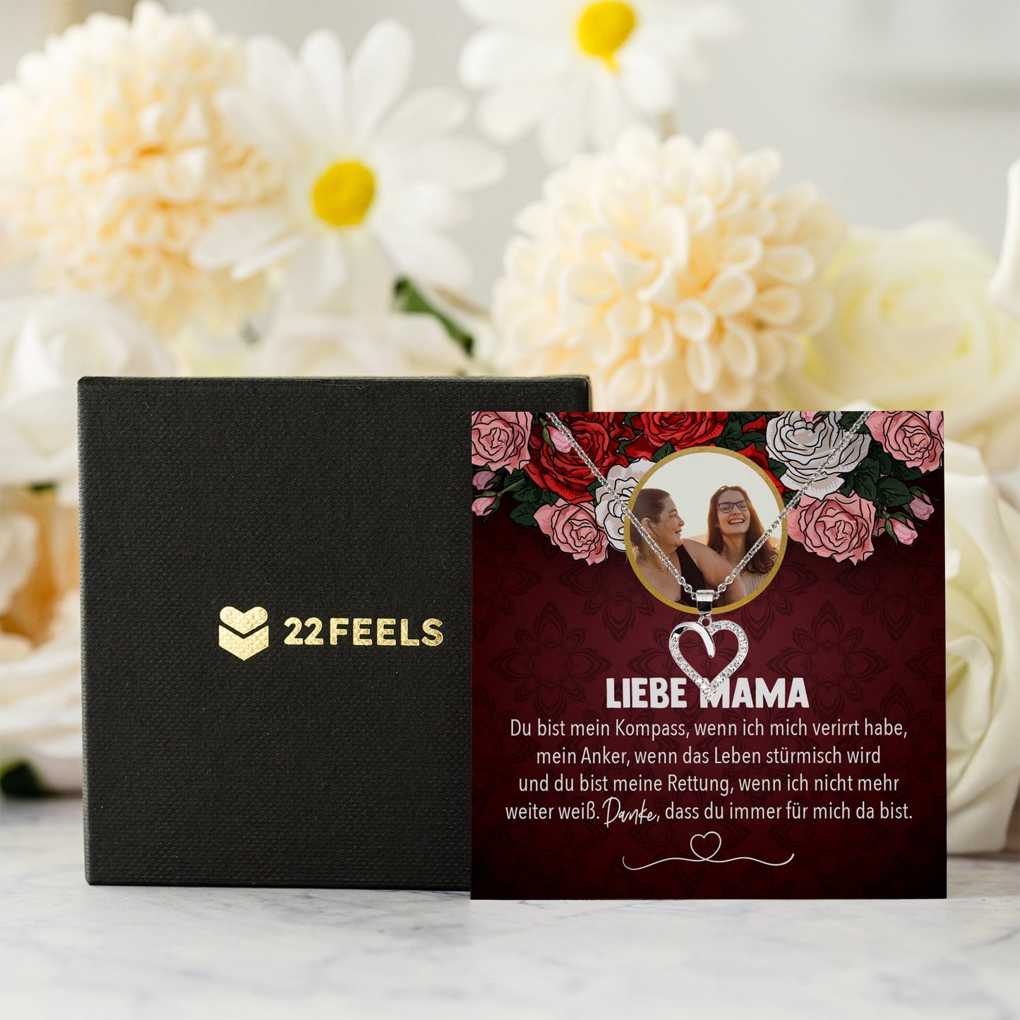 22Feels® Mama Schmuck Personalisiertes Geschenk Muttertag Geburtstag Frauen Halskette Personalisisierbar Karte Herz Collier Echt Silber Weihnachten-Schmuck mit Botschaftskarte - Herz21-22Feels