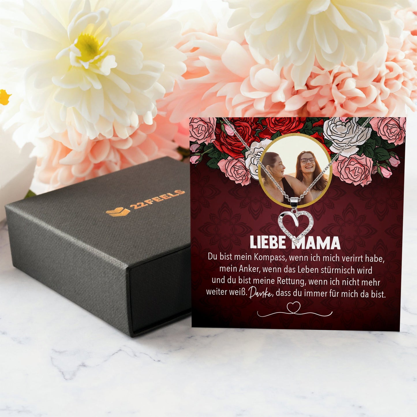 22Feels® Mama Schmuck Personalisiertes Geschenk Muttertag Geburtstag Frauen Halskette Personalisisierbar Karte Herz Collier Echt Silber Weihnachten-Schmuck mit Botschaftskarte - Herz21-22Feels