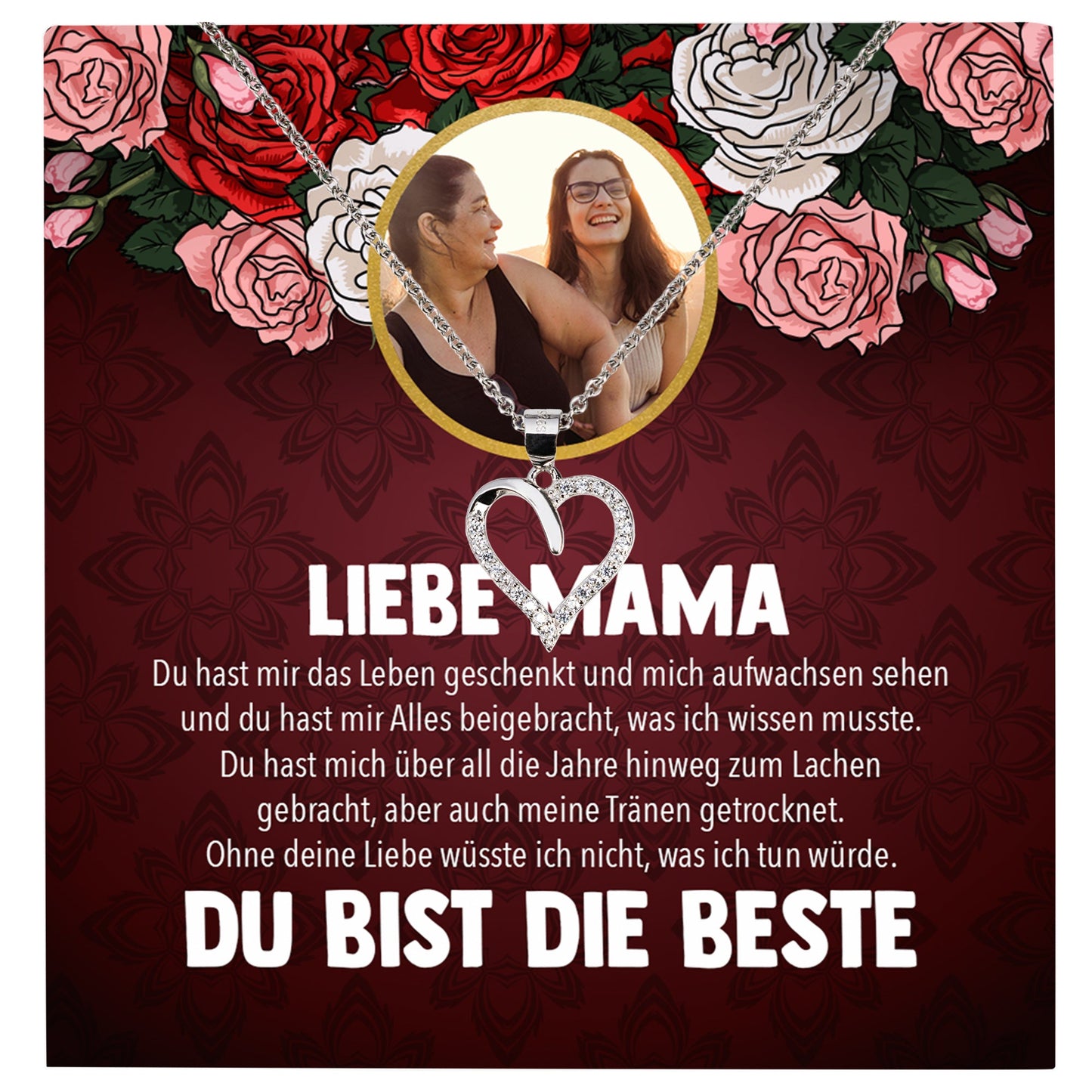 22Feels® Mama Schmuck Personalisiertes Geschenk Muttertag Geburtstag Frauen Halskette Personalisisierbar Karte Herz Collier Echt Silber Weihnachten-Schmuck mit Botschaftskarte - Herz21-22Feels