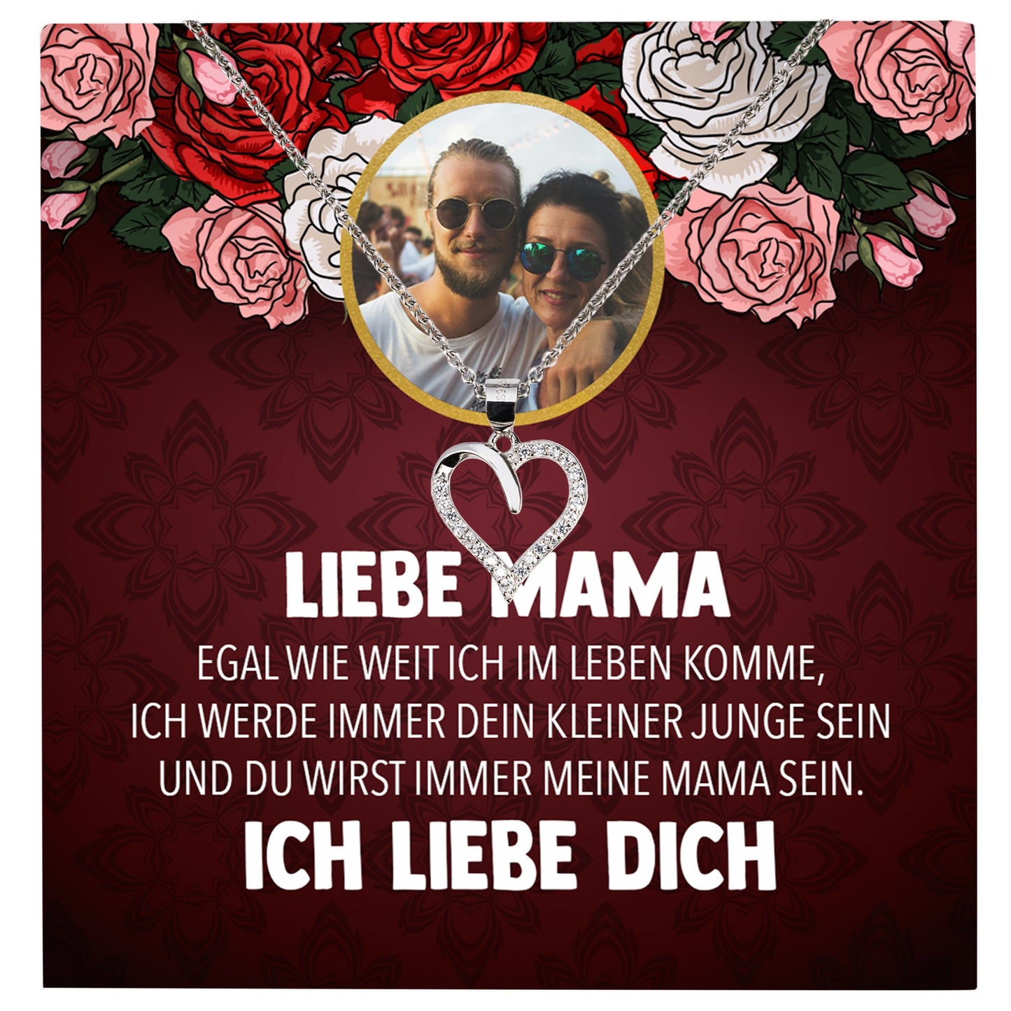 22Feels® Mama Sohn Schmuck Personalisiertes Geschenk Muttertag Geburtstag Frauen Halskette Personalisisierbar Karte Herz Collier Echt Silber Weihnachten-Schmuck mit Botschaftskarte - Herz21-22Feels