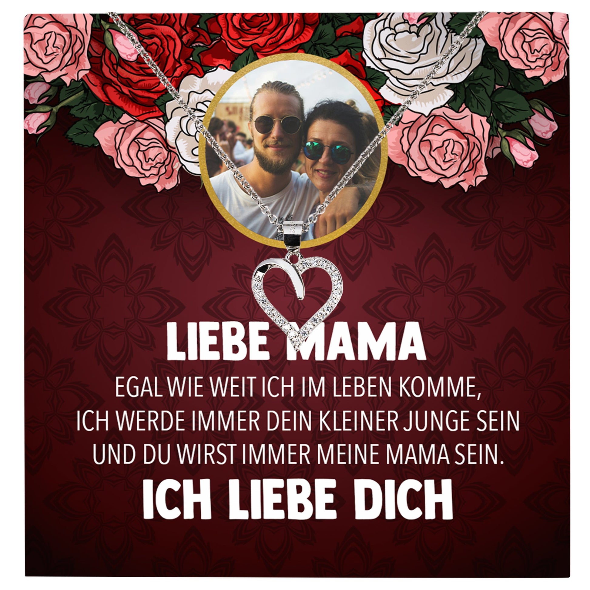 22Feels® Mama Sohn Schmuck Personalisiertes Geschenk Muttertag Geburtstag Frauen Halskette Personalisisierbar Karte Herz Collier Echt Silber Weihnachten-Schmuck mit Botschaftskarte - Herz21-22Feels