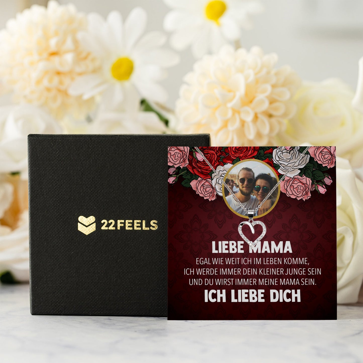 22Feels® Mama Sohn Schmuck Personalisiertes Geschenk Muttertag Geburtstag Frauen Halskette Personalisisierbar Karte Herz Collier Echt Silber Weihnachten-Schmuck mit Botschaftskarte - Herz21-22Feels