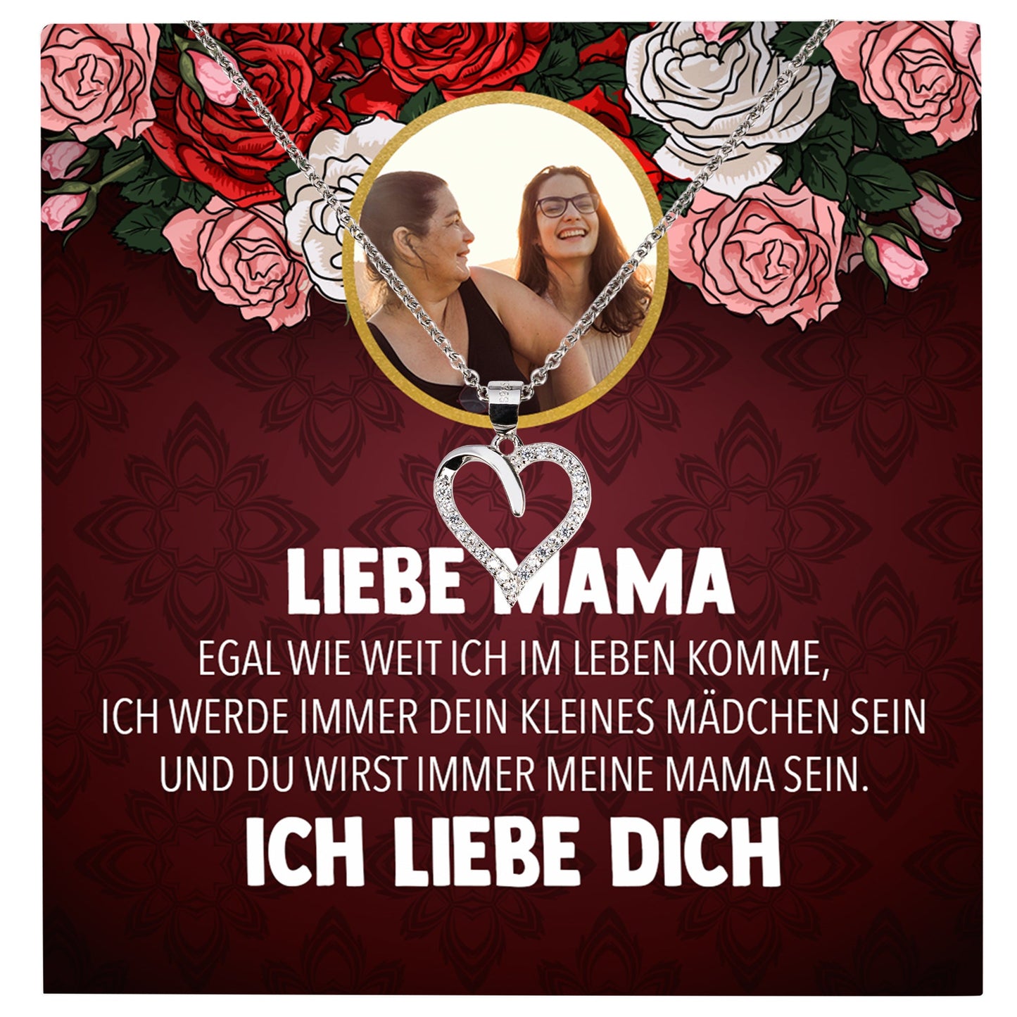 22Feels® Mama Tochter Schmuck Personalisiertes Geschenk Muttertag Geburtstag Frauen Halskette Personalisisierbar Karte Herz Collier Echt Silber Weihnachten-Schmuck mit Botschaftskarte - Herz21-22Feels