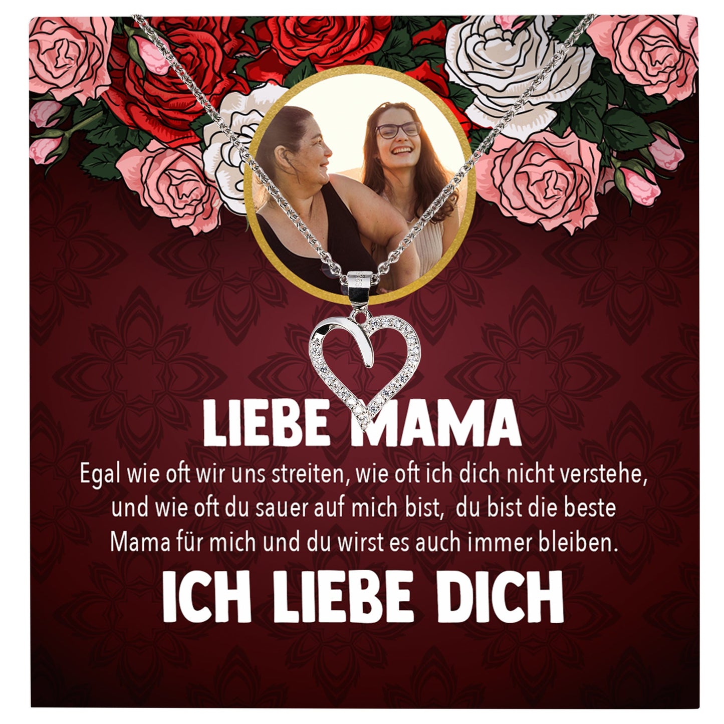 22Feels® Mama Schmuck Personalisiertes Geschenk Muttertag Geburtstag Frauen Halskette Personalisisierbar Karte Herz Collier Echt Silber Weihnachten-Schmuck mit Botschaftskarte - Herz21-22Feels