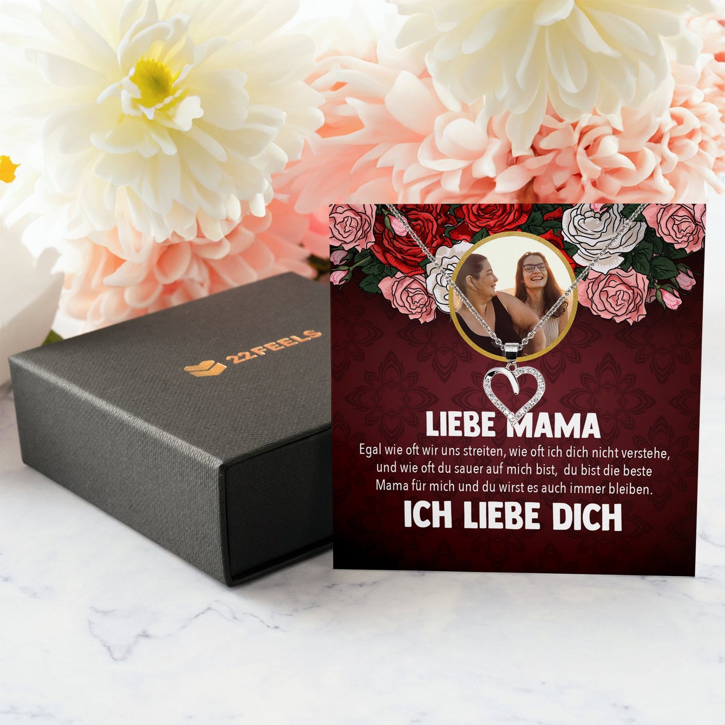22Feels® Mama Schmuck Personalisiertes Geschenk Muttertag Geburtstag Frauen Halskette Personalisisierbar Karte Herz Collier Echt Silber Weihnachten-Schmuck mit Botschaftskarte - Herz21-22Feels