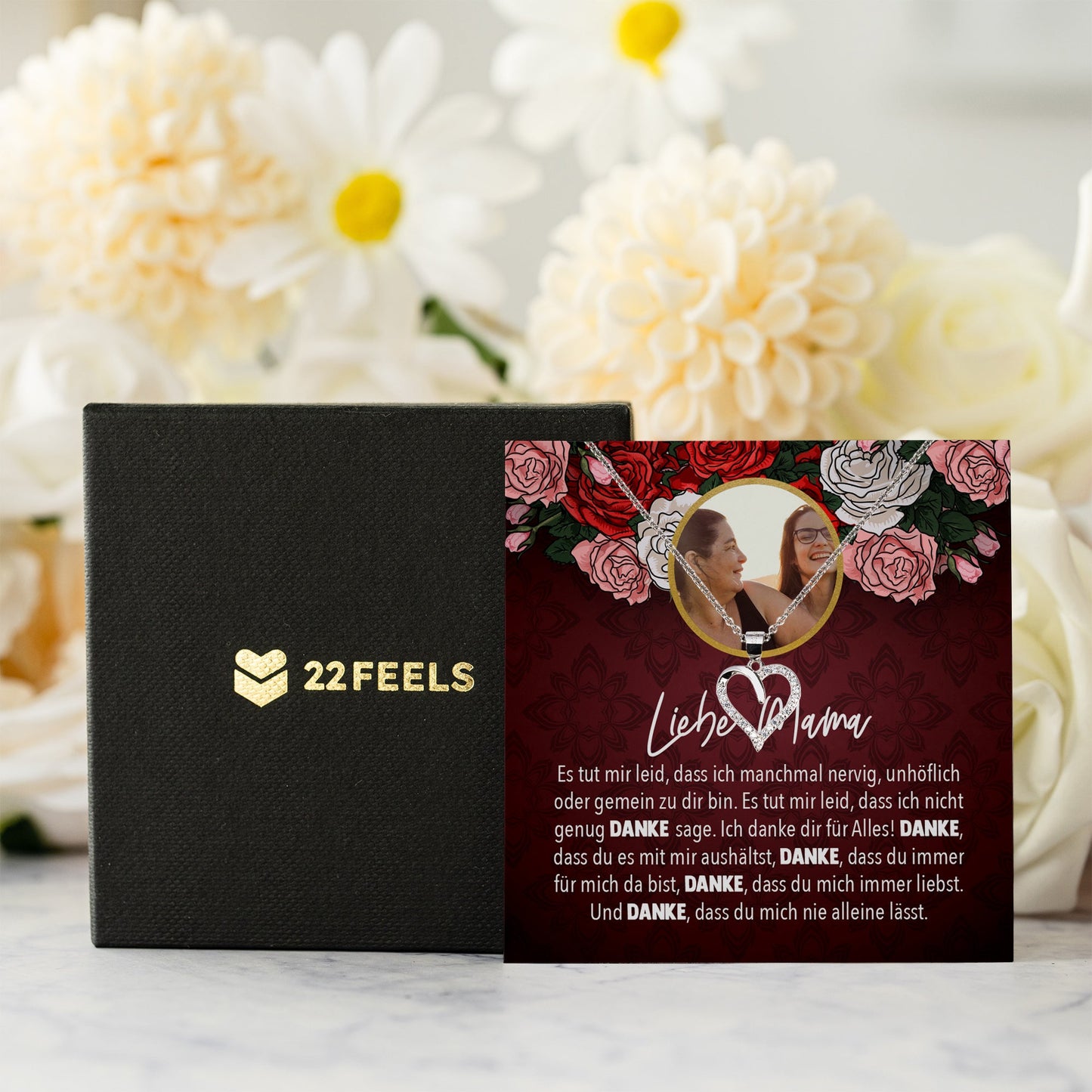 22Feels® Mama Schmuck Personalisiertes Geschenk Muttertag Geburtstag Frauen Halskette Personalisisierbar Karte Herz Collier Echt Silber Weihnachten-Schmuck mit Botschaftskarte - Herz21-22Feels