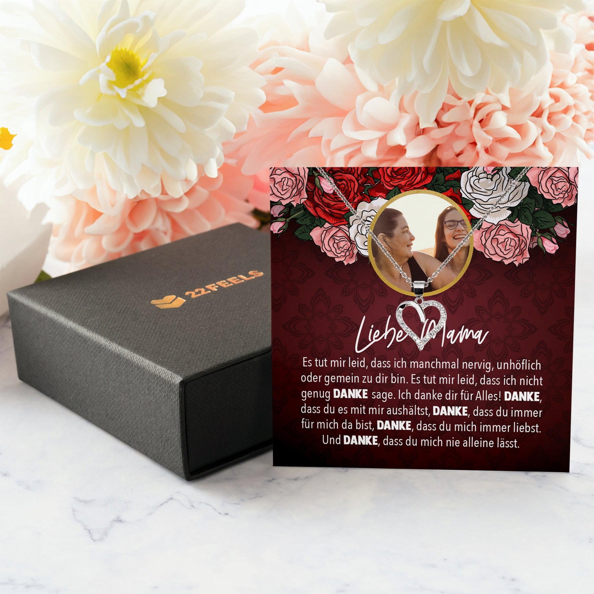 22Feels® Mama Schmuck Personalisiertes Geschenk Muttertag Geburtstag Frauen Halskette Personalisisierbar Karte Herz Collier Echt Silber Weihnachten-Schmuck mit Botschaftskarte - Herz21-22Feels