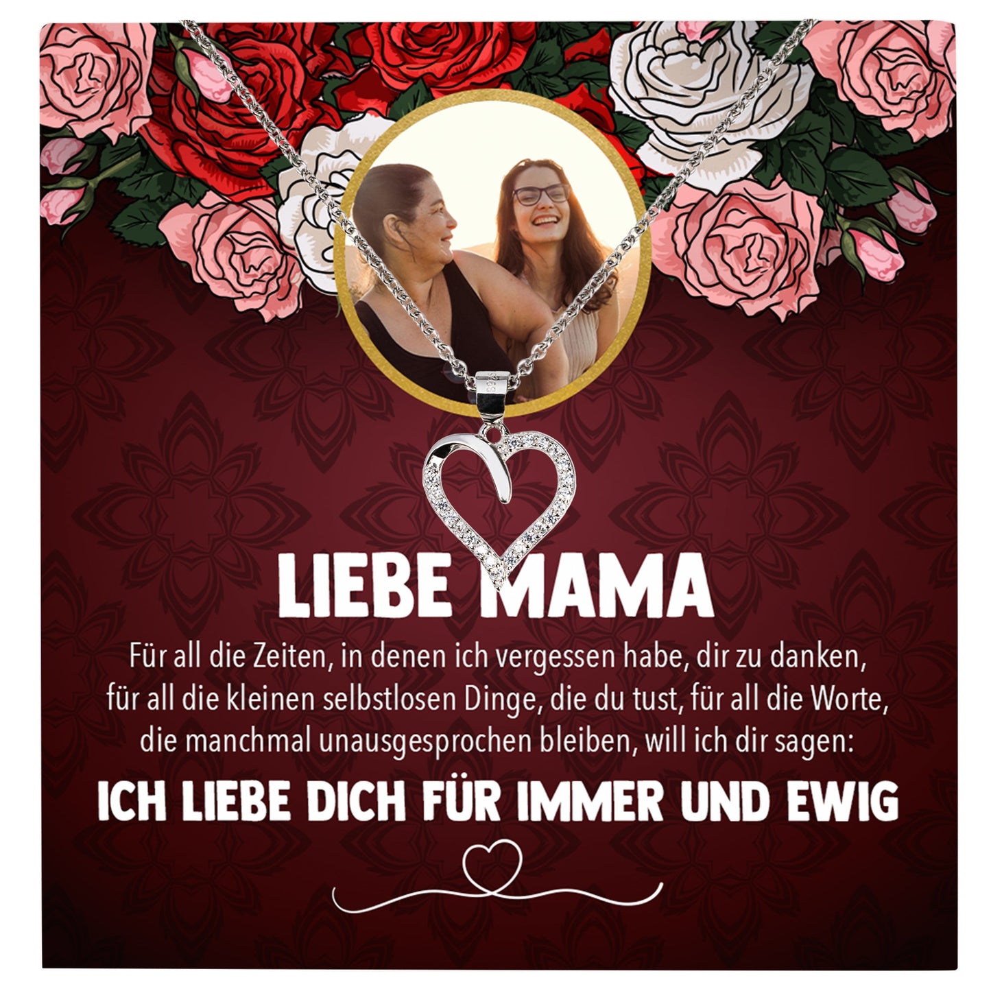 22Feels® Mama Schmuck Personalisiertes Geschenk Muttertag Geburtstag Frauen Halskette Personalisisierbar Karte Herz Collier Echt Silber Weihnachten-Schmuck mit Botschaftskarte - Herz21-22Feels