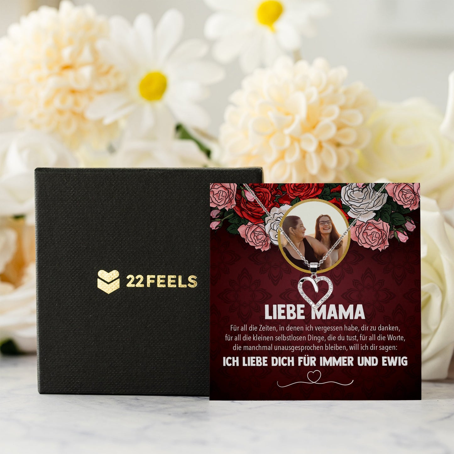 22Feels® Mama Schmuck Personalisiertes Geschenk Muttertag Geburtstag Frauen Halskette Personalisisierbar Karte Herz Collier Echt Silber Weihnachten-Schmuck mit Botschaftskarte - Herz21-22Feels