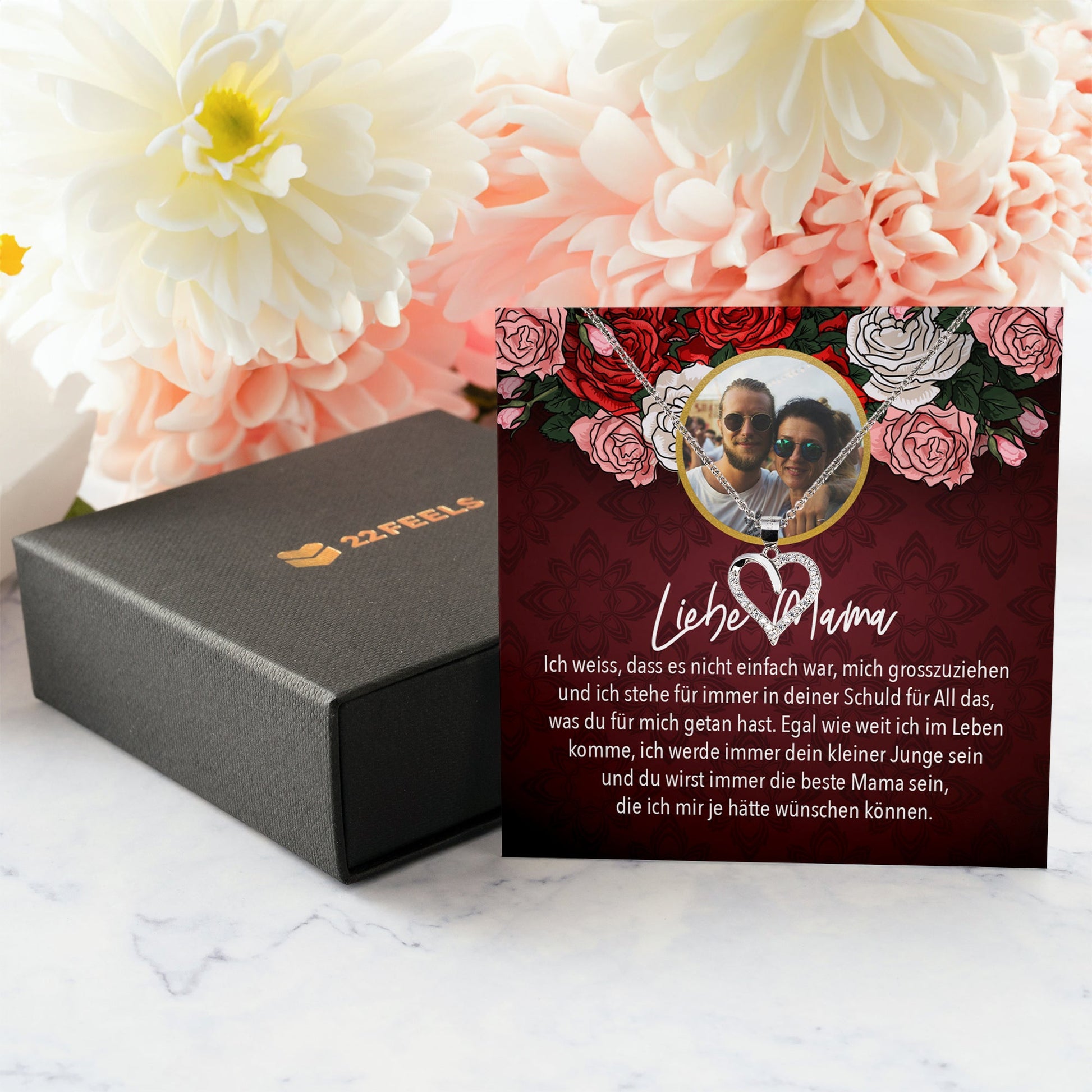22Feels® Mama Sohn Schmuck Personalisiertes Geschenk Muttertag Geburtstag Frauen Halskette Personalisisierbar Karte Herz Collier Echt Silber Weihnachten-Schmuck mit Botschaftskarte - Herz21-22Feels
