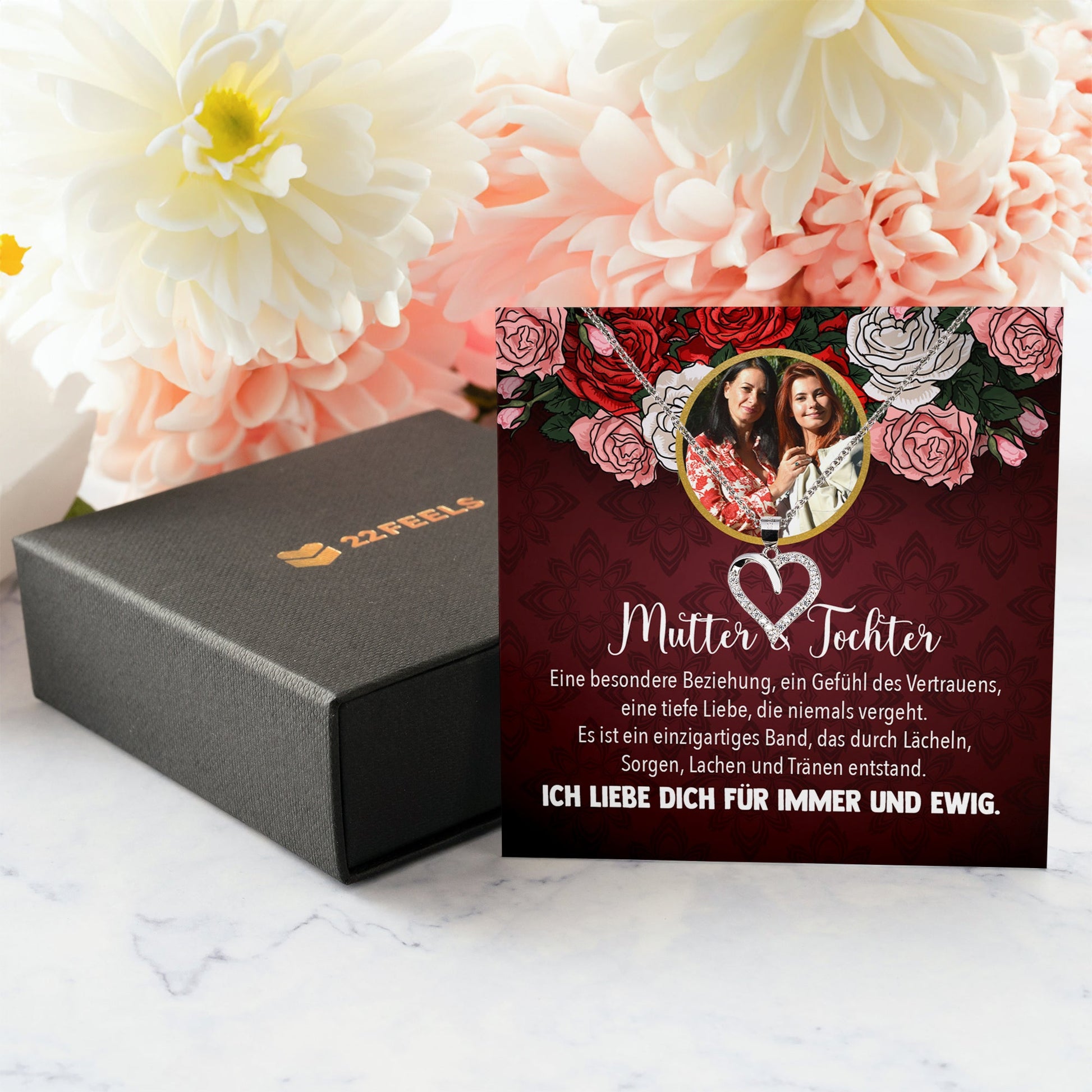 22Feels® Mama Schmuck Personalisiertes Geschenk Muttertag Geburtstag Frauen Halskette Personalisisierbar Karte Herz Collier Echt Silber Weihnachten-Schmuck mit Botschaftskarte - Herz21-22Feels