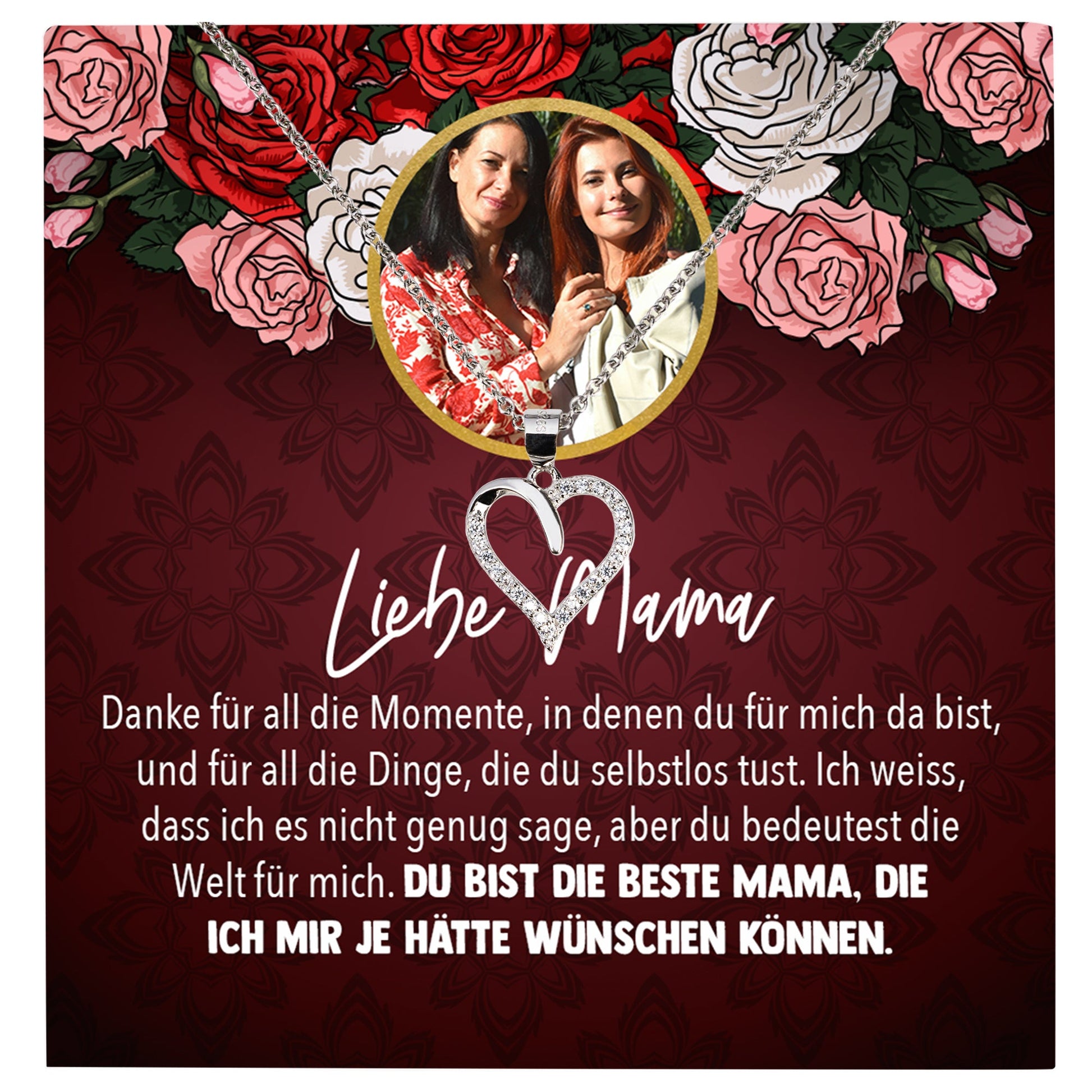 22Feels® Mama Schmuck Personalisiertes Geschenk Muttertag Geburtstag Frauen Halskette Personalisisierbar Karte Herz Collier Echt Silber Weihnachten-Schmuck mit Botschaftskarte - Herz21-22Feels