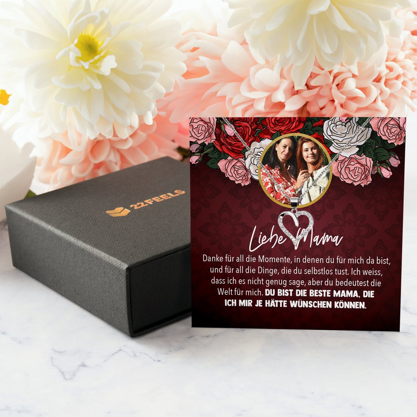 22Feels® Mama Schmuck Personalisiertes Geschenk Muttertag Geburtstag Frauen Halskette Personalisisierbar Karte Herz Collier Echt Silber Weihnachten-Schmuck mit Botschaftskarte - Herz21-22Feels