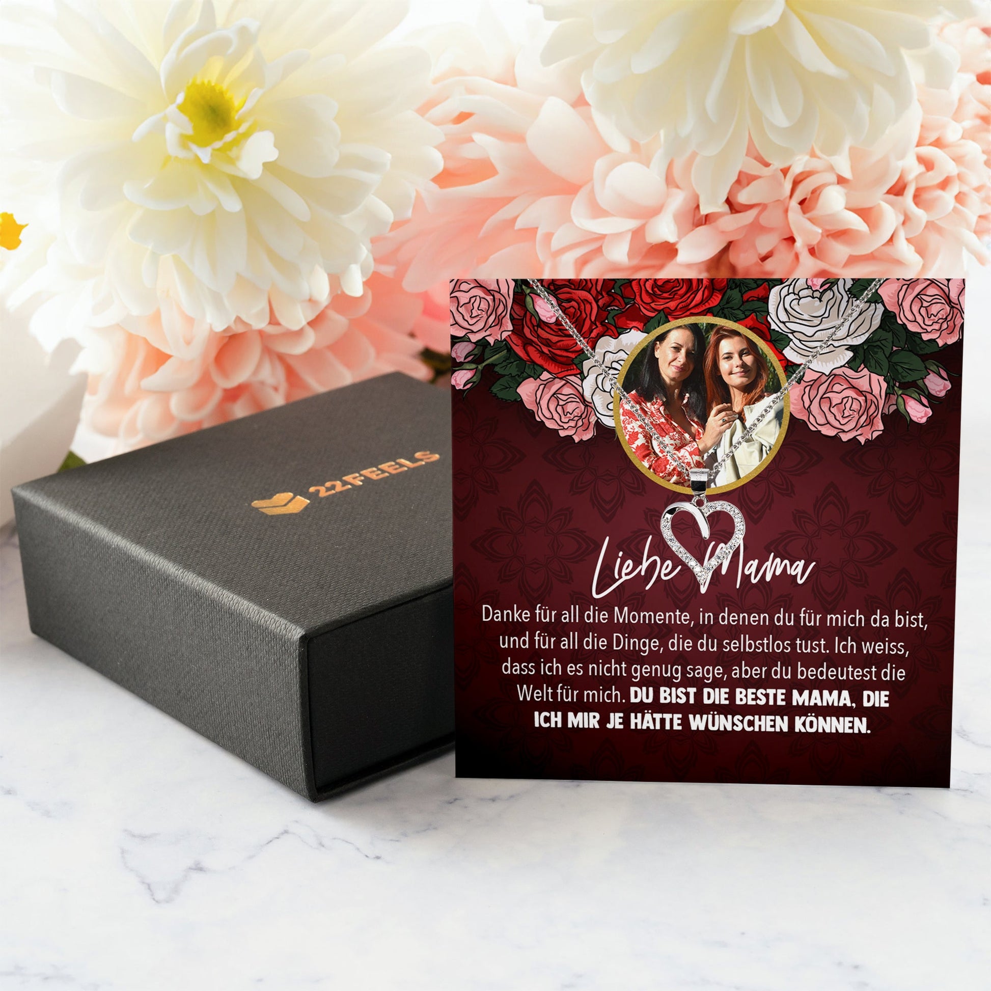 22Feels® Mama Schmuck Personalisiertes Geschenk Muttertag Geburtstag Frauen Halskette Personalisisierbar Karte Herz Collier Echt Silber Weihnachten-Schmuck mit Botschaftskarte - Herz21-22Feels