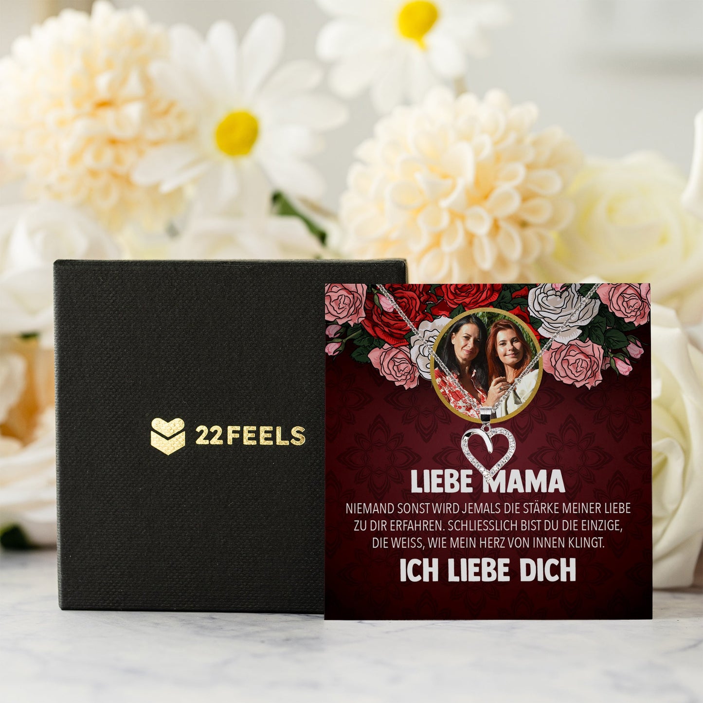 22Feels® Mama Schmuck Personalisiertes Geschenk Muttertag Geburtstag Frauen Halskette Personalisisierbar Karte Herz Collier Echt Silber Weihnachten-Schmuck mit Botschaftskarte - Herz21-22Feels
