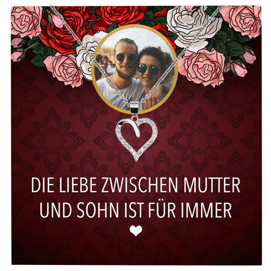 22Feels® Mama Sohn Schmuck Personalisiertes Geschenk Muttertag Geburtstag Frauen Halskette Personalisisierbar Karte Herz Collier Echt Silber Weihnachten-Schmuck mit Botschaftskarte - Herz21-22Feels