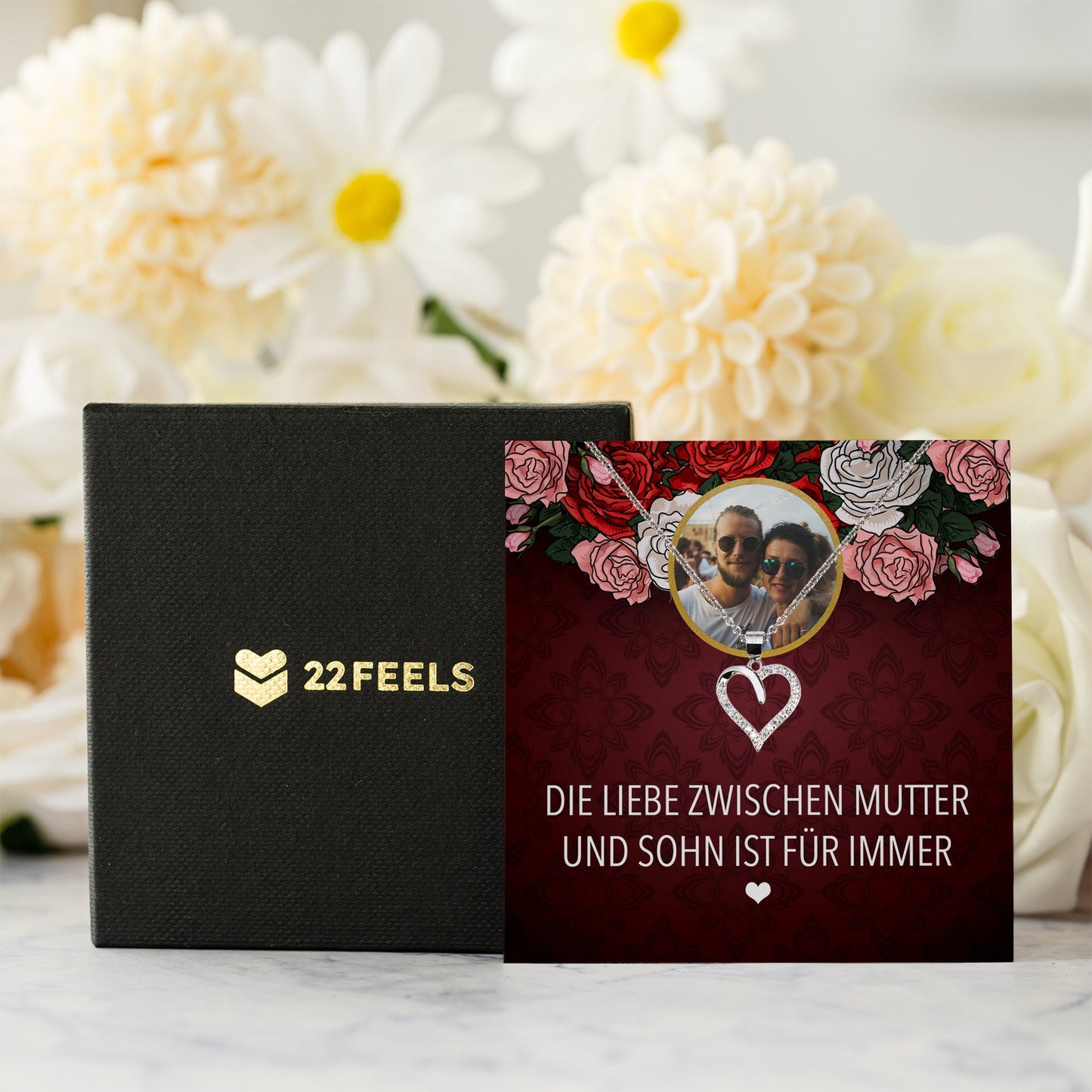 22Feels® Mama Sohn Schmuck Personalisiertes Geschenk Muttertag Geburtstag Frauen Halskette Personalisisierbar Karte Herz Collier Echt Silber Weihnachten-Schmuck mit Botschaftskarte - Herz21-22Feels