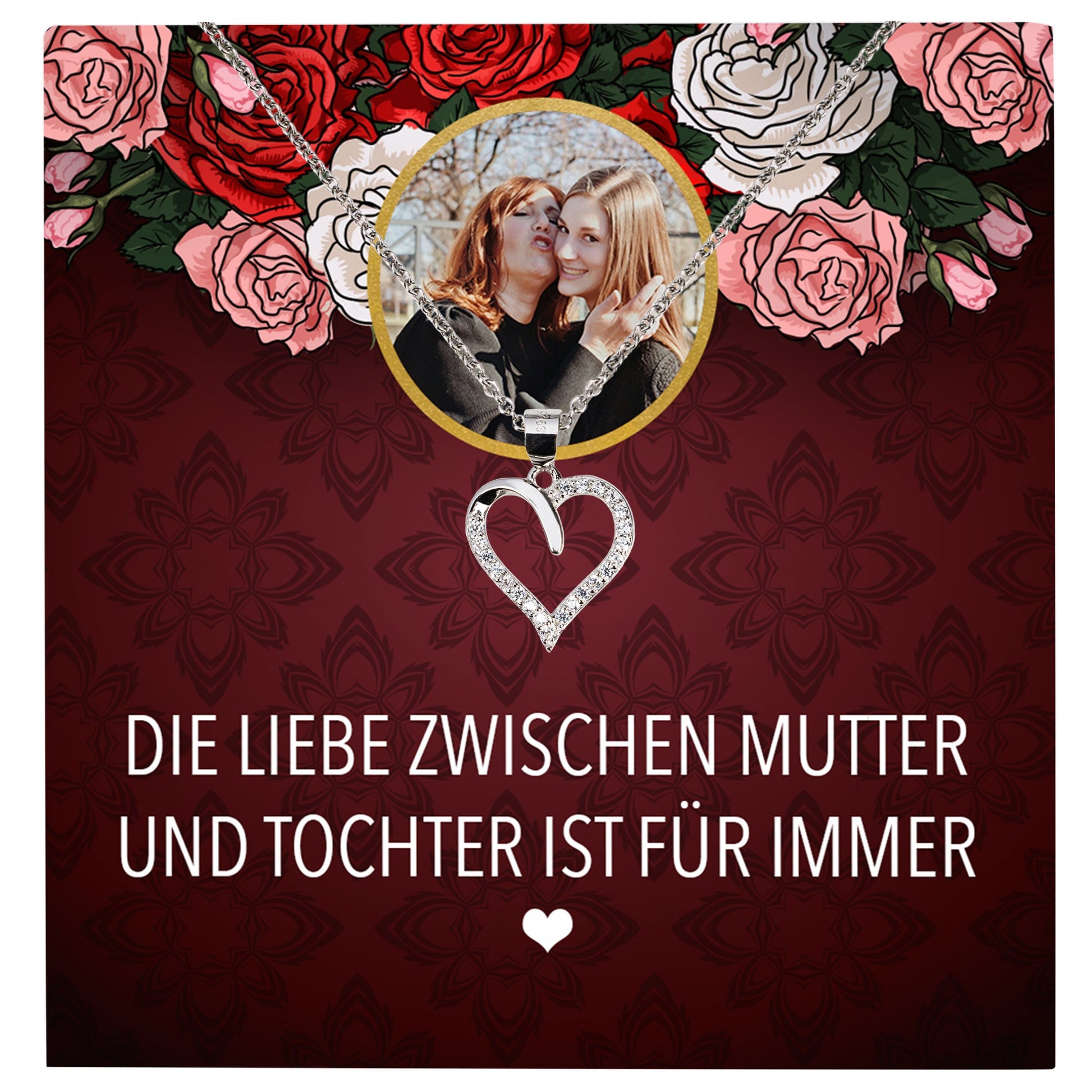 22Feels® Mama Tochter Schmuck Personalisiertes Geschenk Muttertag Geburtstag Frauen Halskette Personalisisierbar Karte Herz Collier Echt Silber Weihnachten-Schmuck mit Botschaftskarte - Herz21-22Feels