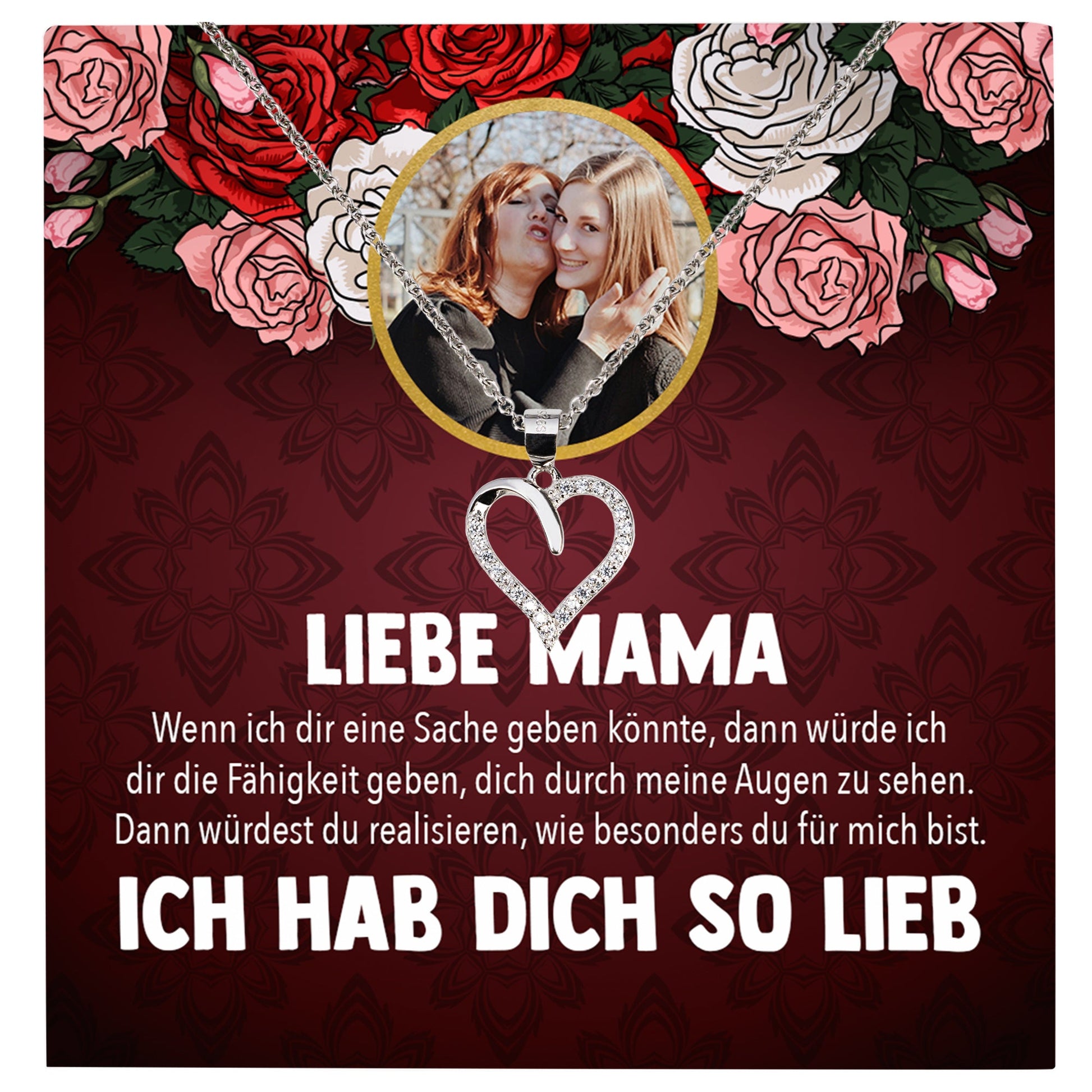 22Feels® Mama Schmuck Personalisiertes Geschenk Muttertag Geburtstag Frauen Halskette Personalisisierbar Karte Herz Collier Echt Silber Weihnachten-Schmuck mit Botschaftskarte - Herz21-22Feels
