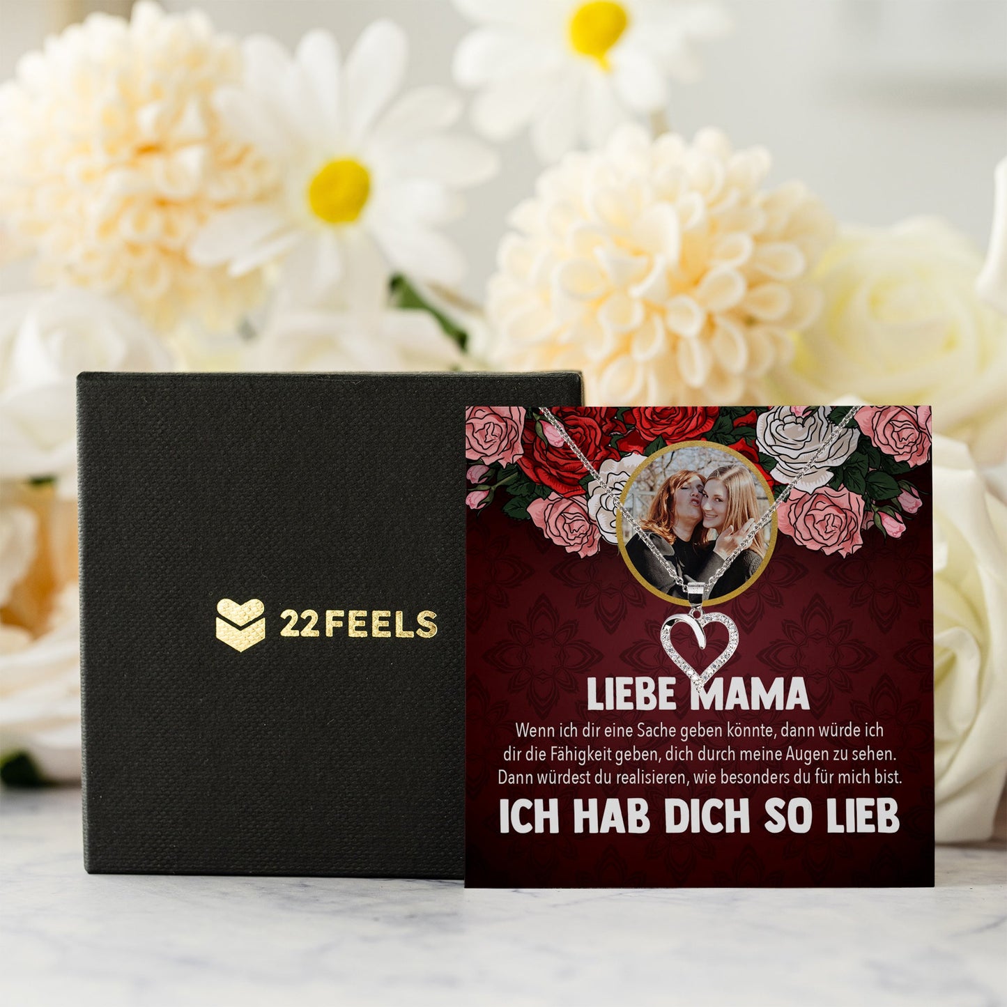 22Feels® Mama Schmuck Personalisiertes Geschenk Muttertag Geburtstag Frauen Halskette Personalisisierbar Karte Herz Collier Echt Silber Weihnachten-Schmuck mit Botschaftskarte - Herz21-22Feels
