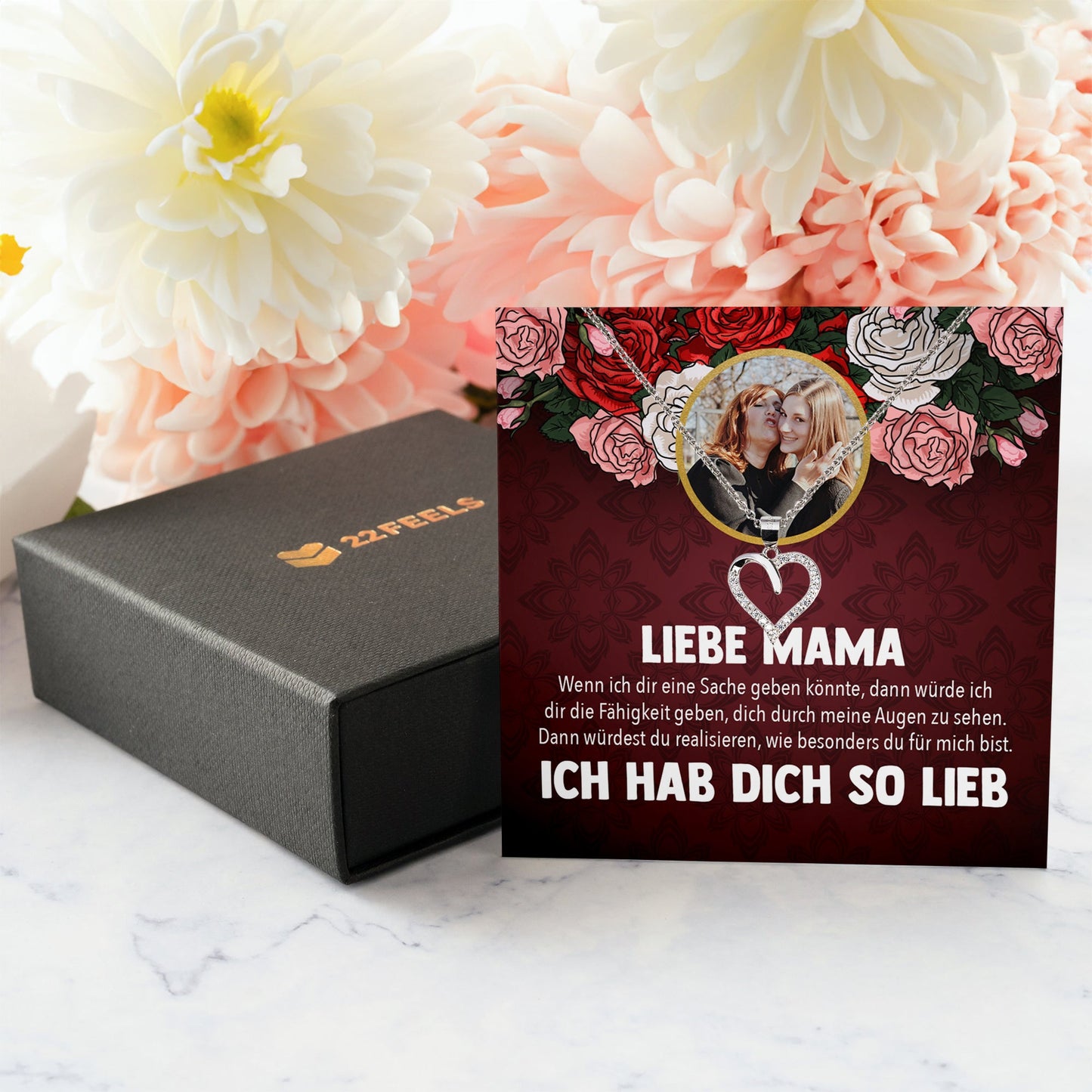 22Feels® Mama Schmuck Personalisiertes Geschenk Muttertag Geburtstag Frauen Halskette Personalisisierbar Karte Herz Collier Echt Silber Weihnachten-Schmuck mit Botschaftskarte - Herz21-22Feels