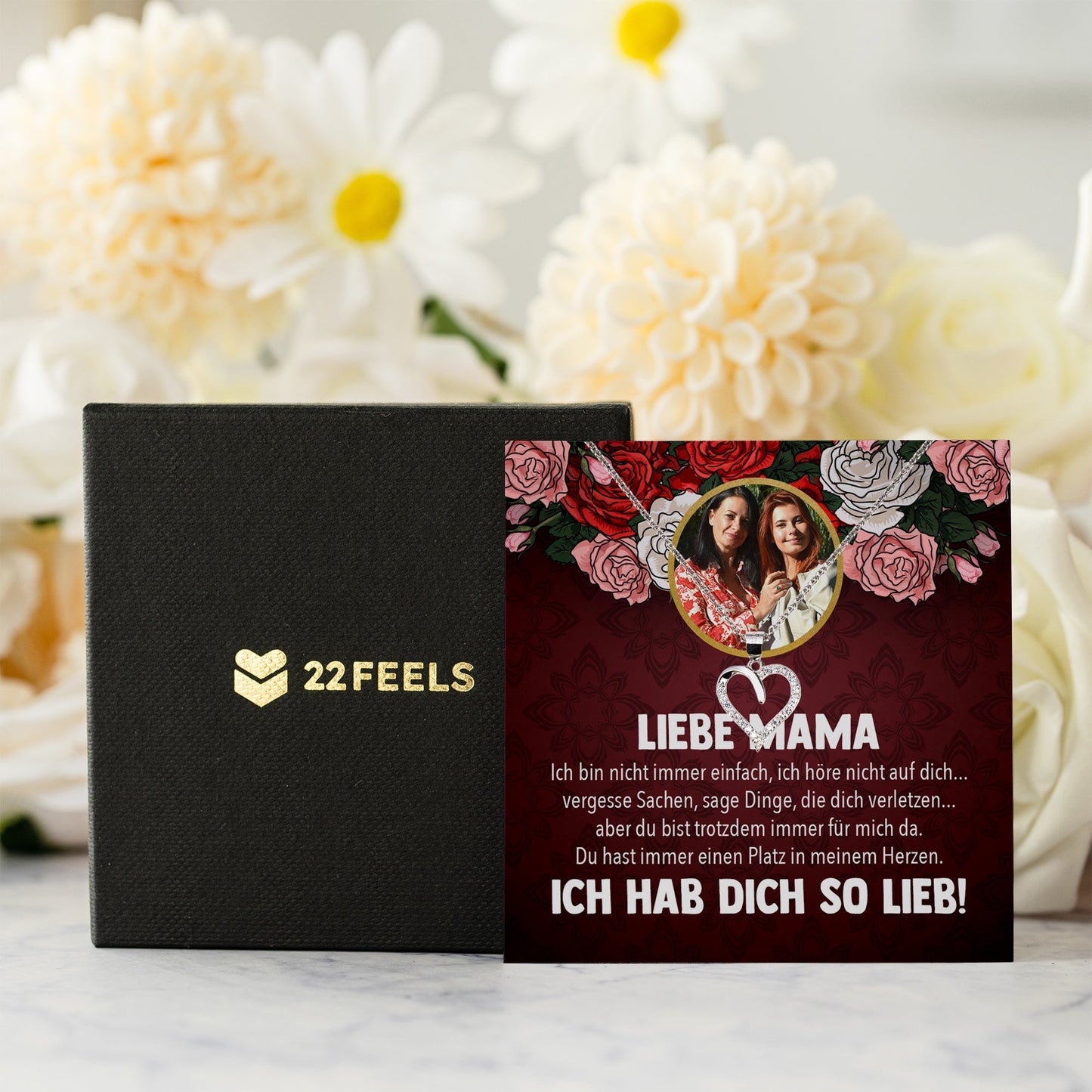 22Feels® Mama Schmuck Personalisiertes Geschenk Muttertag Geburtstag Frauen Halskette Personalisisierbar Karte Herz Collier Echt Silber Weihnachten-Schmuck mit Botschaftskarte - Herz21-22Feels
