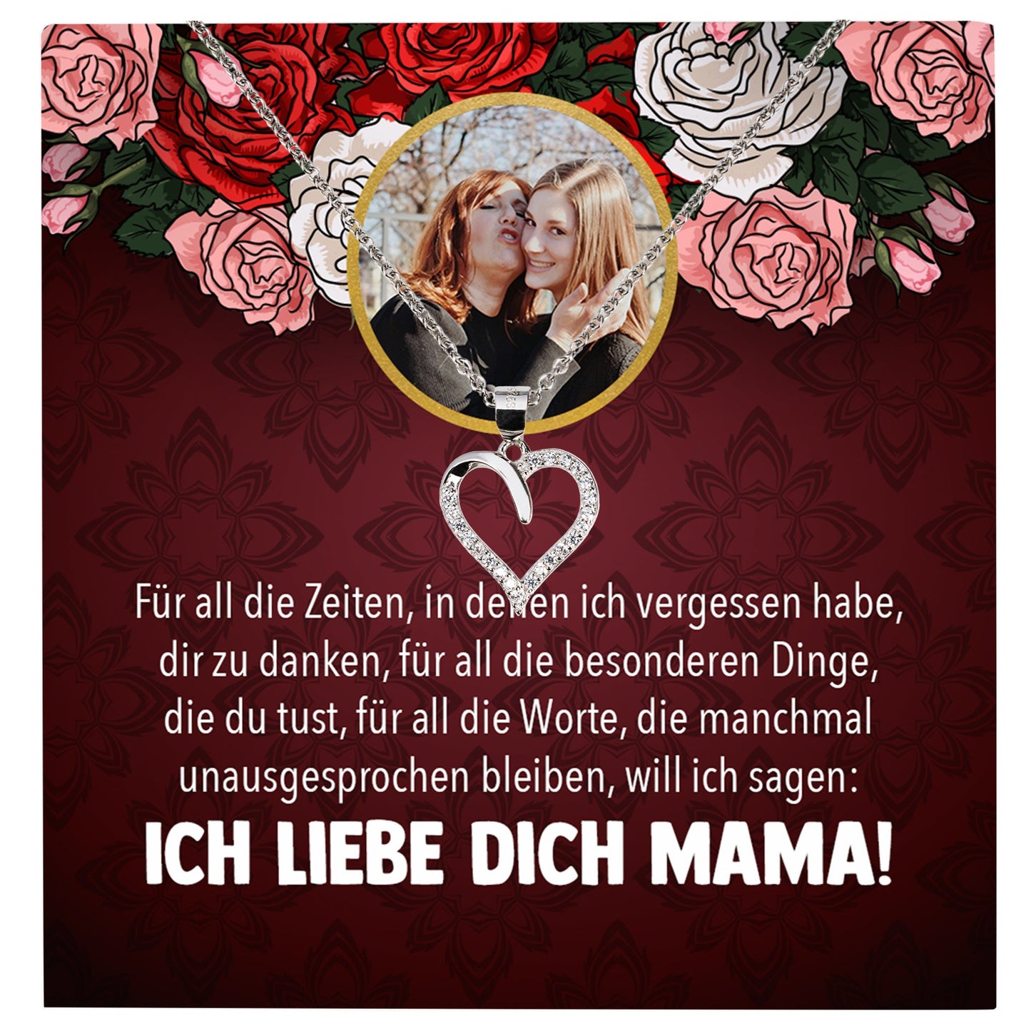 22Feels® Mama Schmuck Personalisiertes Geschenk Muttertag Geburtstag Frauen Halskette Personalisisierbar Karte Herz Collier Echt Silber Weihnachten-Schmuck mit Botschaftskarte - Herz21-22Feels