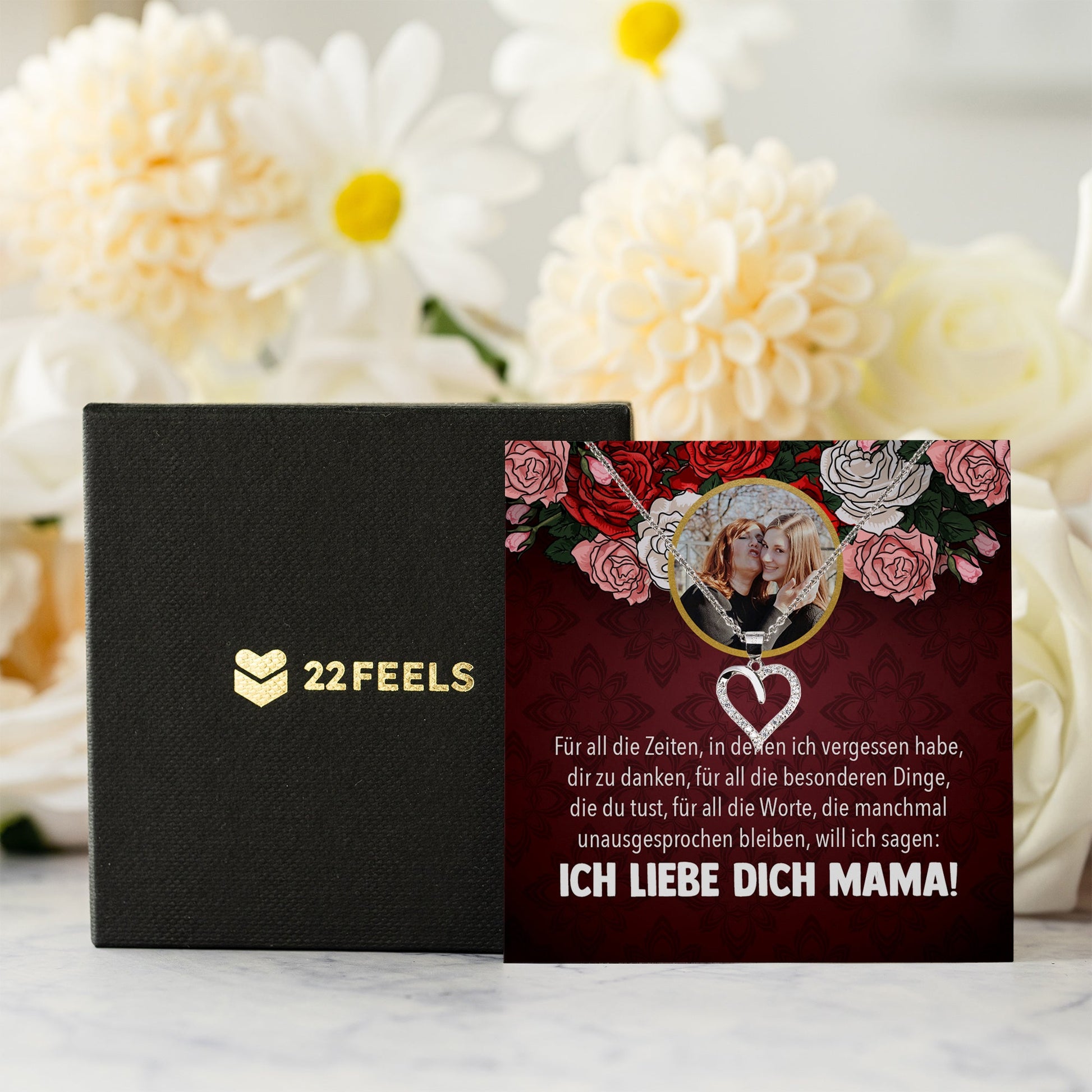 22Feels® Mama Schmuck Personalisiertes Geschenk Muttertag Geburtstag Frauen Halskette Personalisisierbar Karte Herz Collier Echt Silber Weihnachten-Schmuck mit Botschaftskarte - Herz21-22Feels