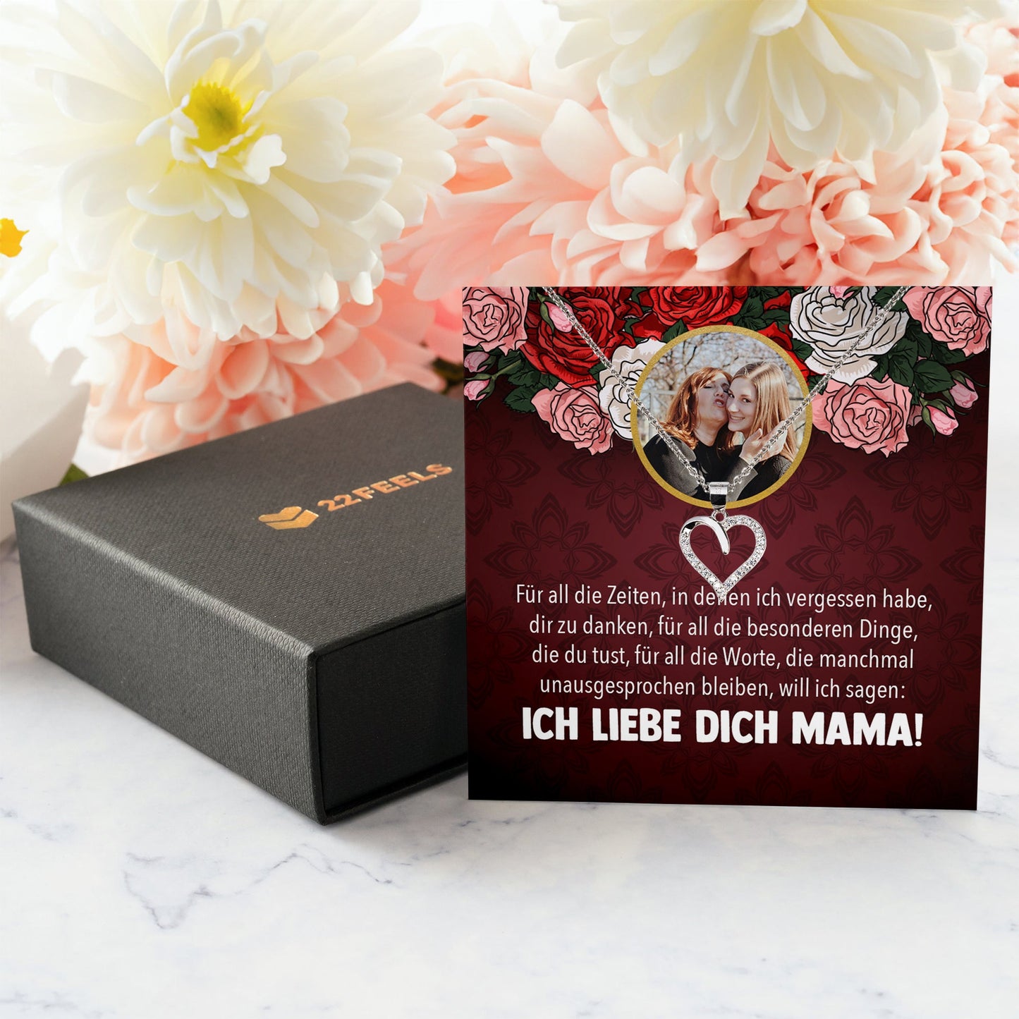 22Feels® Mama Schmuck Personalisiertes Geschenk Muttertag Geburtstag Frauen Halskette Personalisisierbar Karte Herz Collier Echt Silber Weihnachten-Schmuck mit Botschaftskarte - Herz21-22Feels