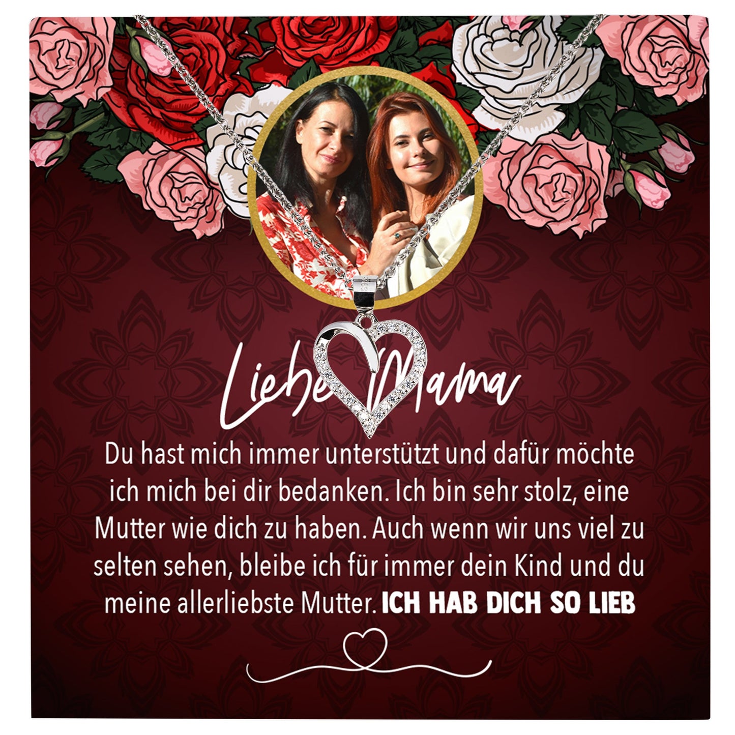 22Feels® Mama Schmuck Personalisiertes Geschenk Muttertag Geburtstag Frauen Halskette Personalisisierbar Karte Herz Collier Echt Silber Weihnachten-Schmuck mit Botschaftskarte - Herz21-22Feels