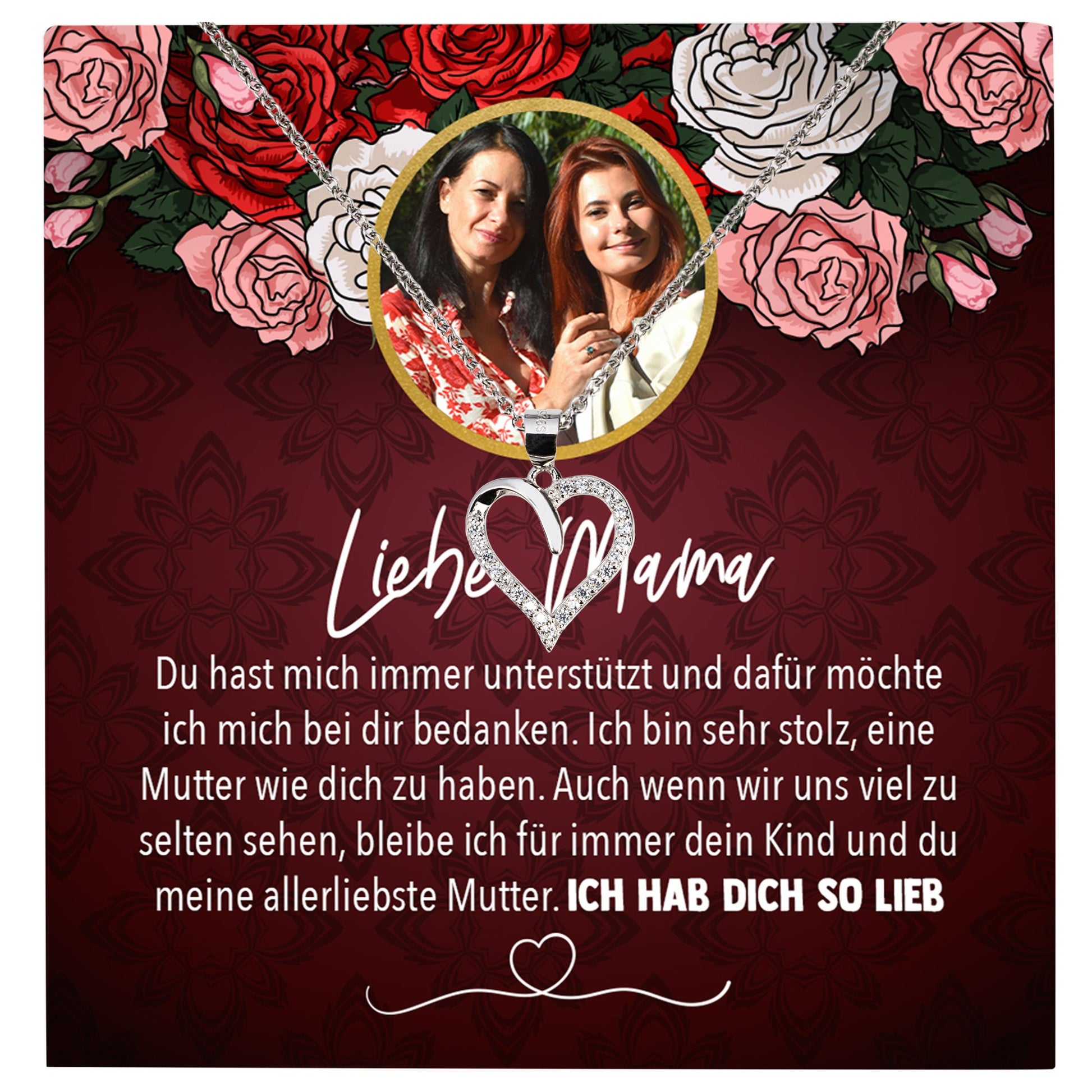 22Feels® Mama Schmuck Personalisiertes Geschenk Muttertag Geburtstag Frauen Halskette Personalisisierbar Karte Herz Collier Echt Silber Weihnachten-Schmuck mit Botschaftskarte - Herz21-22Feels