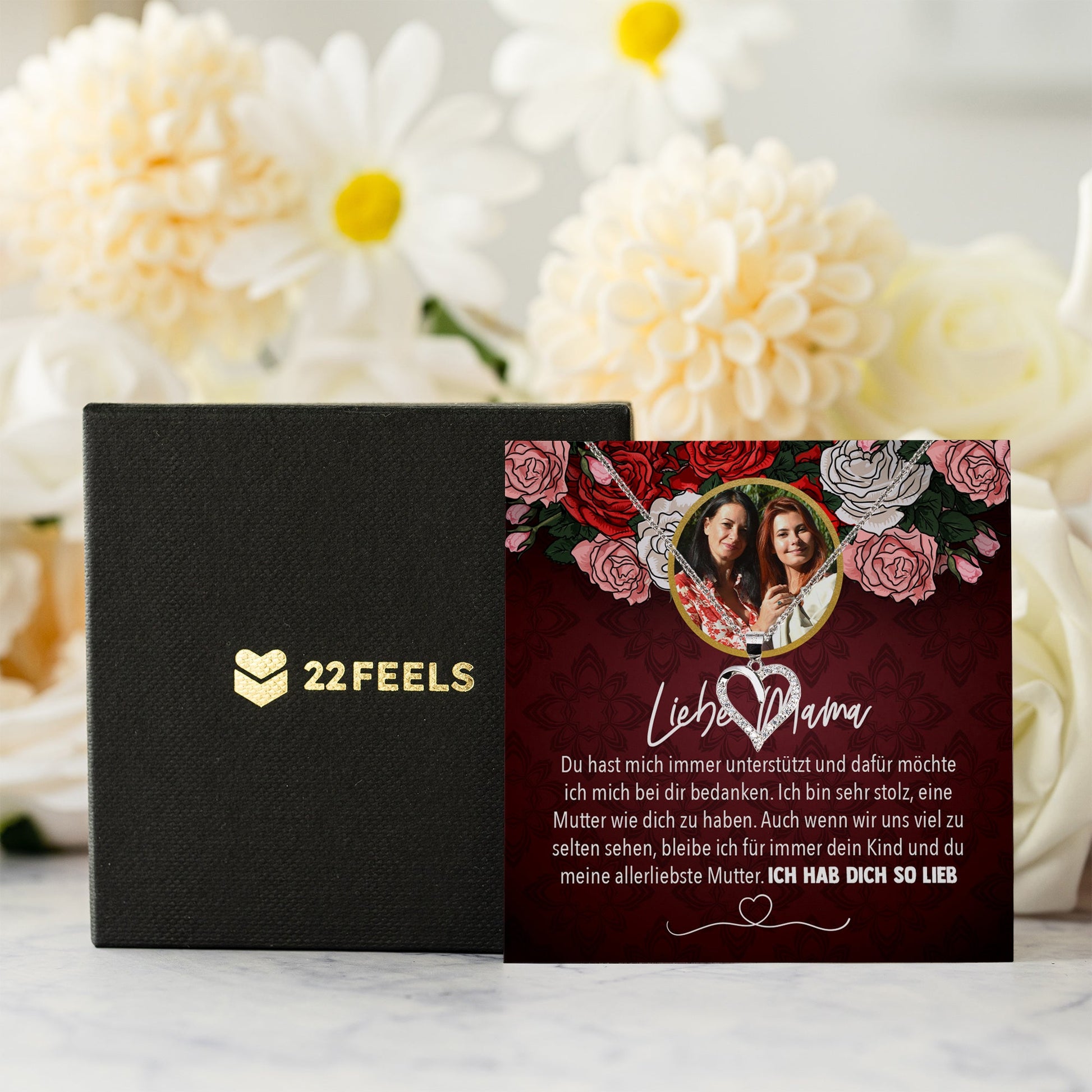 22Feels® Mama Schmuck Personalisiertes Geschenk Muttertag Geburtstag Frauen Halskette Personalisisierbar Karte Herz Collier Echt Silber Weihnachten-Schmuck mit Botschaftskarte - Herz21-22Feels