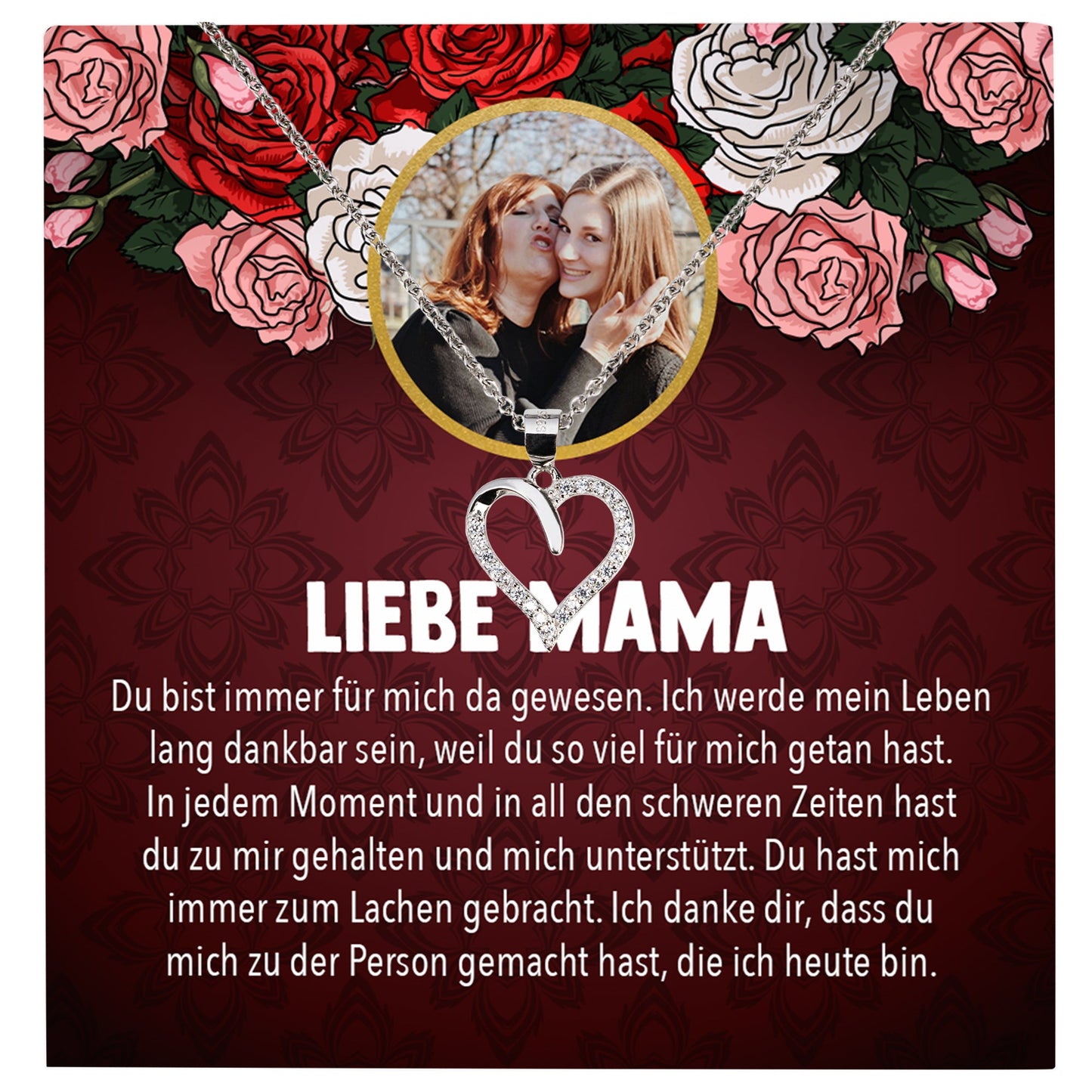 22Feels® Mama Schmuck Personalisiertes Geschenk Muttertag Geburtstag Frauen Halskette Personalisisierbar Karte Herz Collier Echt Silber Weihnachten-Schmuck mit Botschaftskarte - Herz21-22Feels
