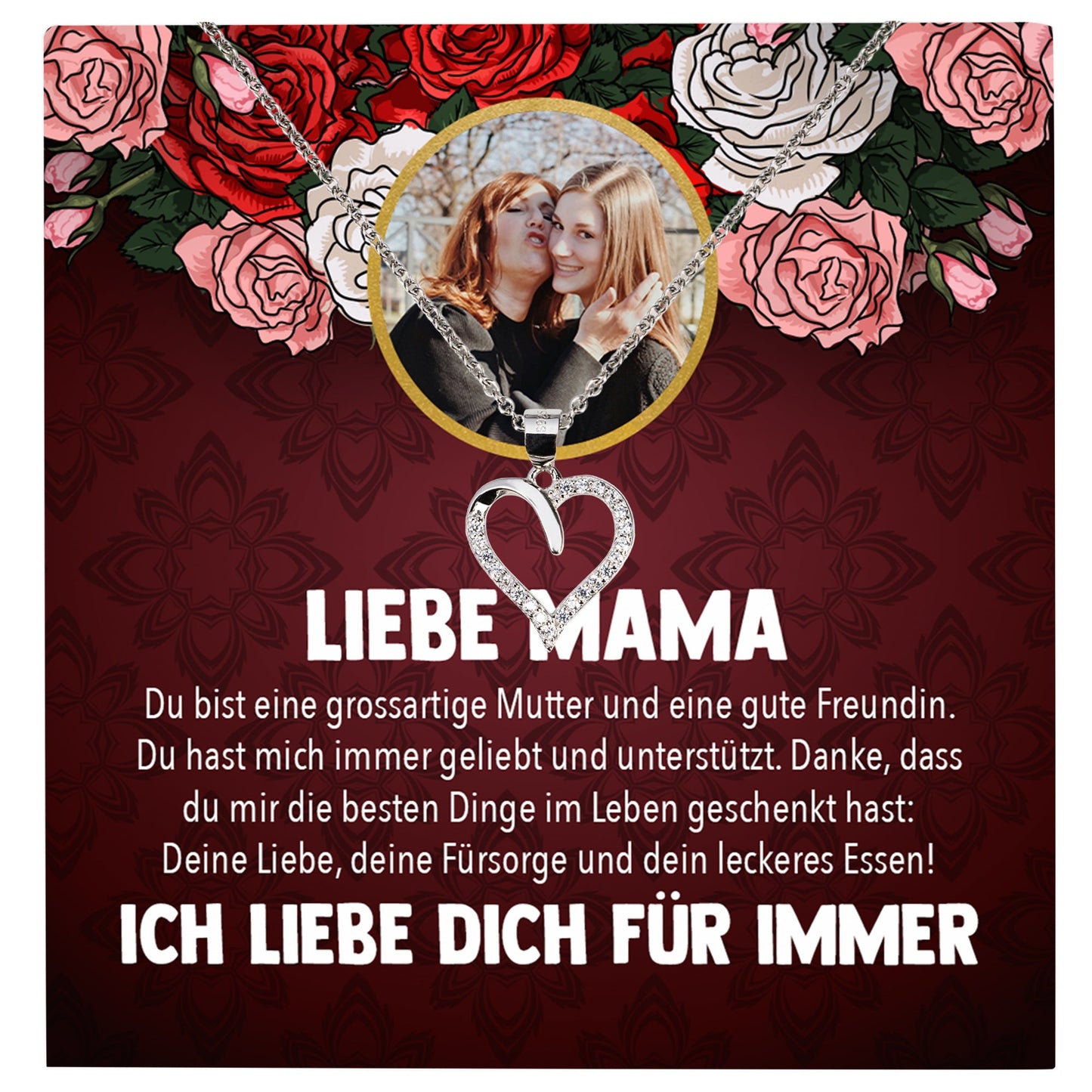 22Feels® Mama Schmuck Personalisiertes Geschenk Muttertag Geburtstag Frauen Halskette Personalisisierbar Karte Herz Collier Echt Silber Weihnachten-Schmuck mit Botschaftskarte - Herz21-22Feels