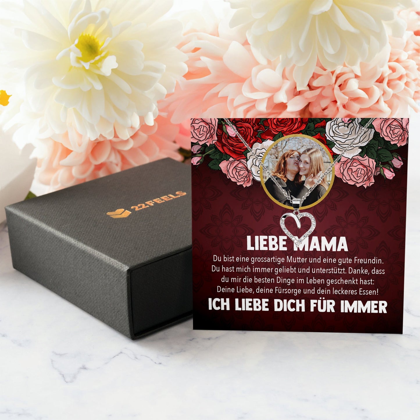 22Feels® Mama Schmuck Personalisiertes Geschenk Muttertag Geburtstag Frauen Halskette Personalisisierbar Karte Herz Collier Echt Silber Weihnachten-Schmuck mit Botschaftskarte - Herz21-22Feels