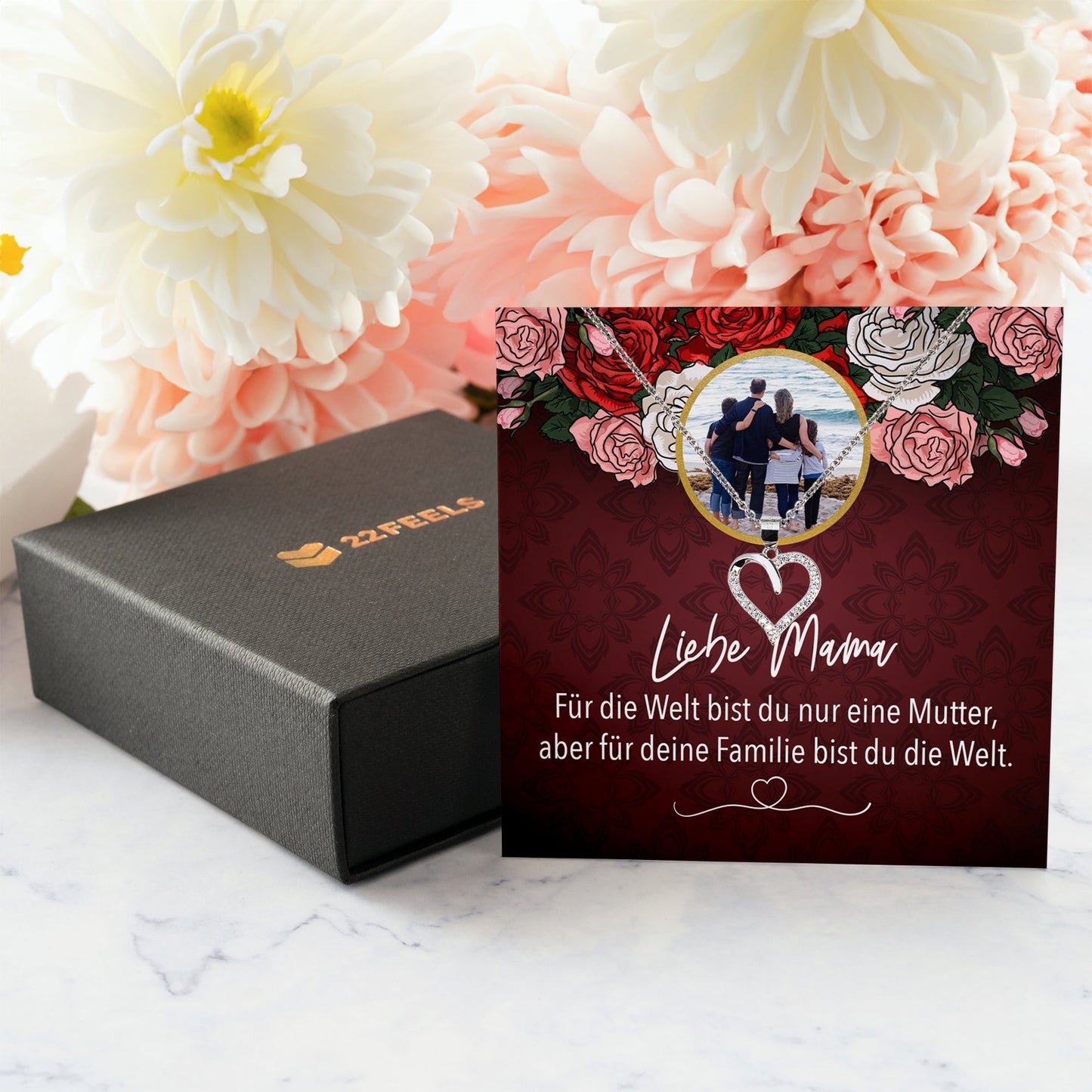 22Feels® Mama Schmuck Personalisiertes Geschenk Muttertag Geburtstag Frauen Halskette Personalisisierbar Karte Herz Collier Echt Silber Weihnachten-Schmuck mit Botschaftskarte - Herz21-22Feels