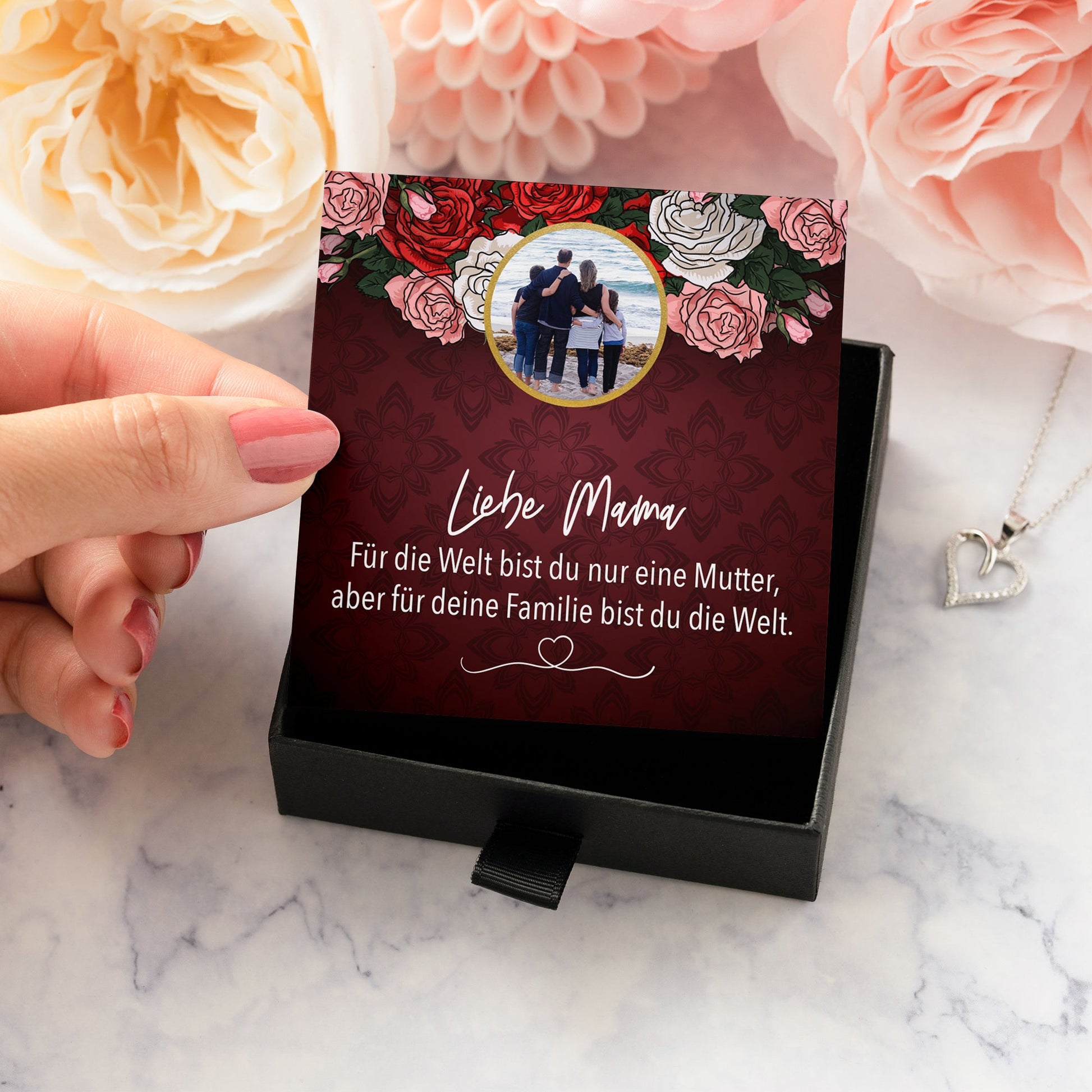 22Feels® Mama Schmuck Personalisiertes Geschenk Muttertag Geburtstag Frauen Halskette Personalisisierbar Karte Herz Collier Echt Silber Weihnachten-Schmuck mit Botschaftskarte - Herz21-22Feels