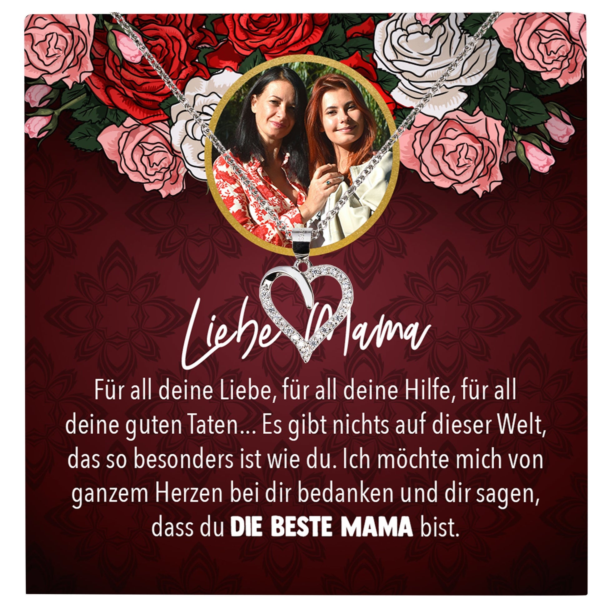 22Feels® Mama Schmuck Personalisiertes Geschenk Muttertag Geburtstag Frauen Halskette Personalisisierbar Karte Herz Collier Echt Silber Weihnachten-Schmuck mit Botschaftskarte - Herz21-22Feels