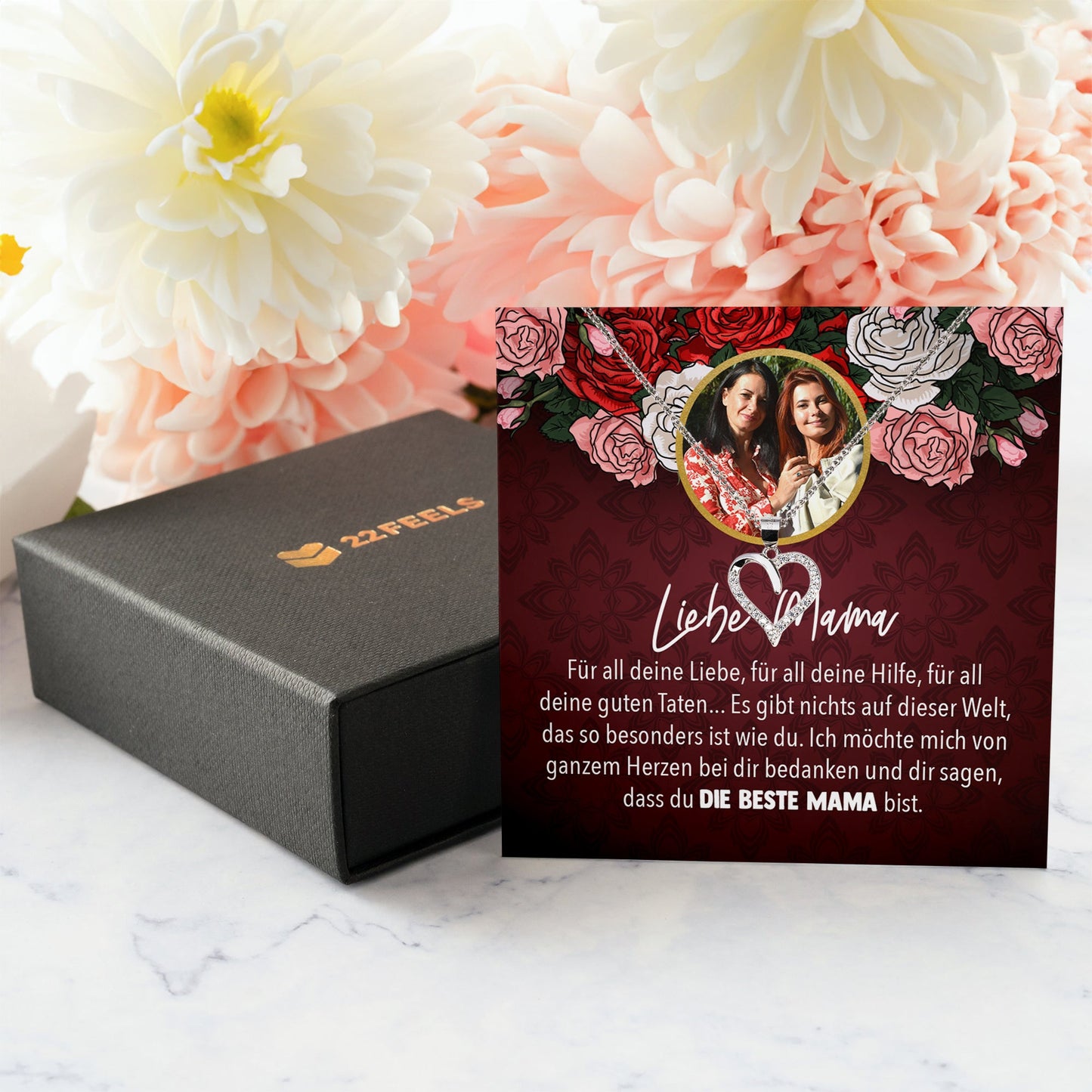 22Feels® Mama Schmuck Personalisiertes Geschenk Muttertag Geburtstag Frauen Halskette Personalisisierbar Karte Herz Collier Echt Silber Weihnachten-Schmuck mit Botschaftskarte - Herz21-22Feels
