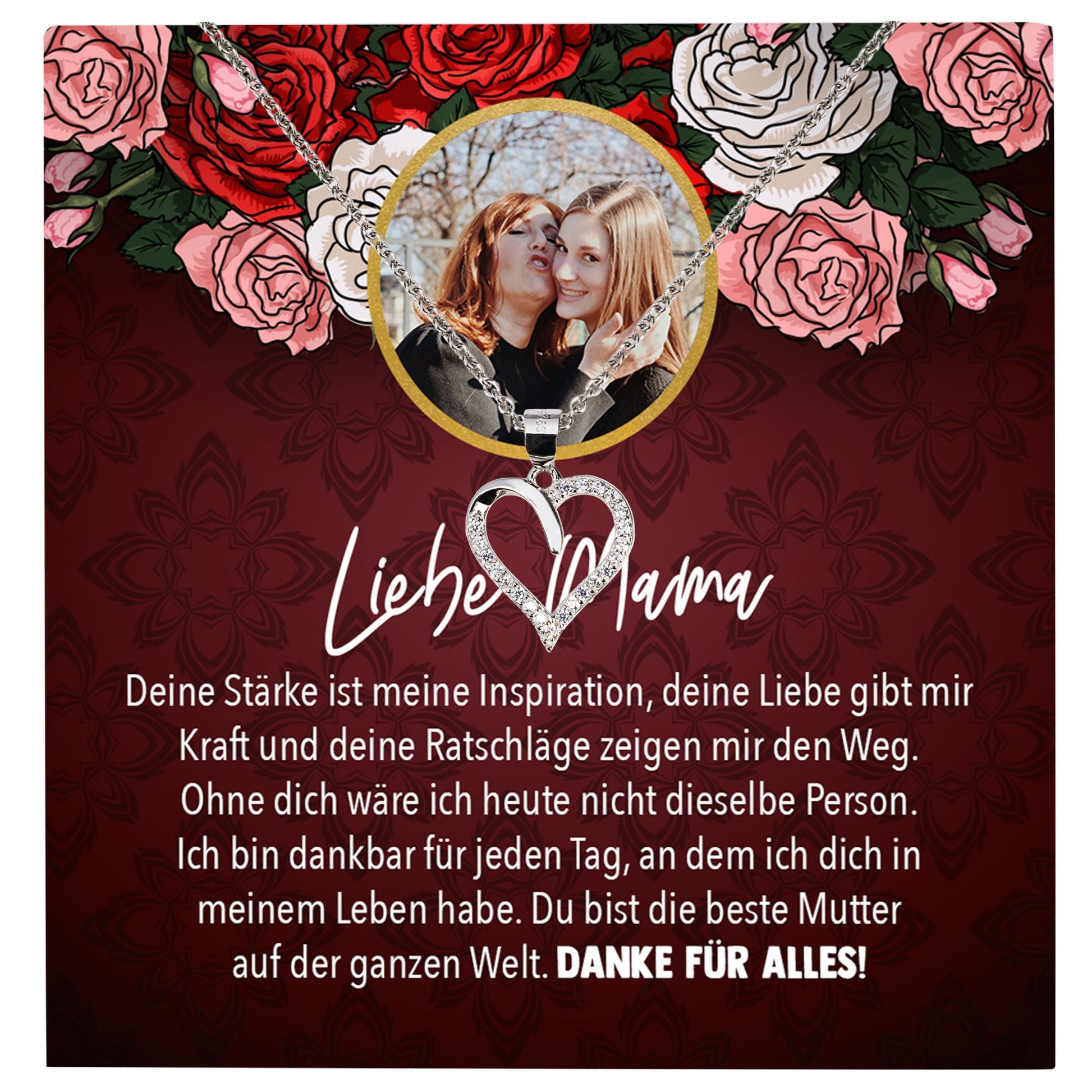 22Feels® Mama Schmuck Personalisiertes Geschenk Muttertag Geburtstag Frauen Halskette Personalisisierbar Karte Herz Collier Echt Silber Weihnachten-Schmuck mit Botschaftskarte - Herz21-22Feels