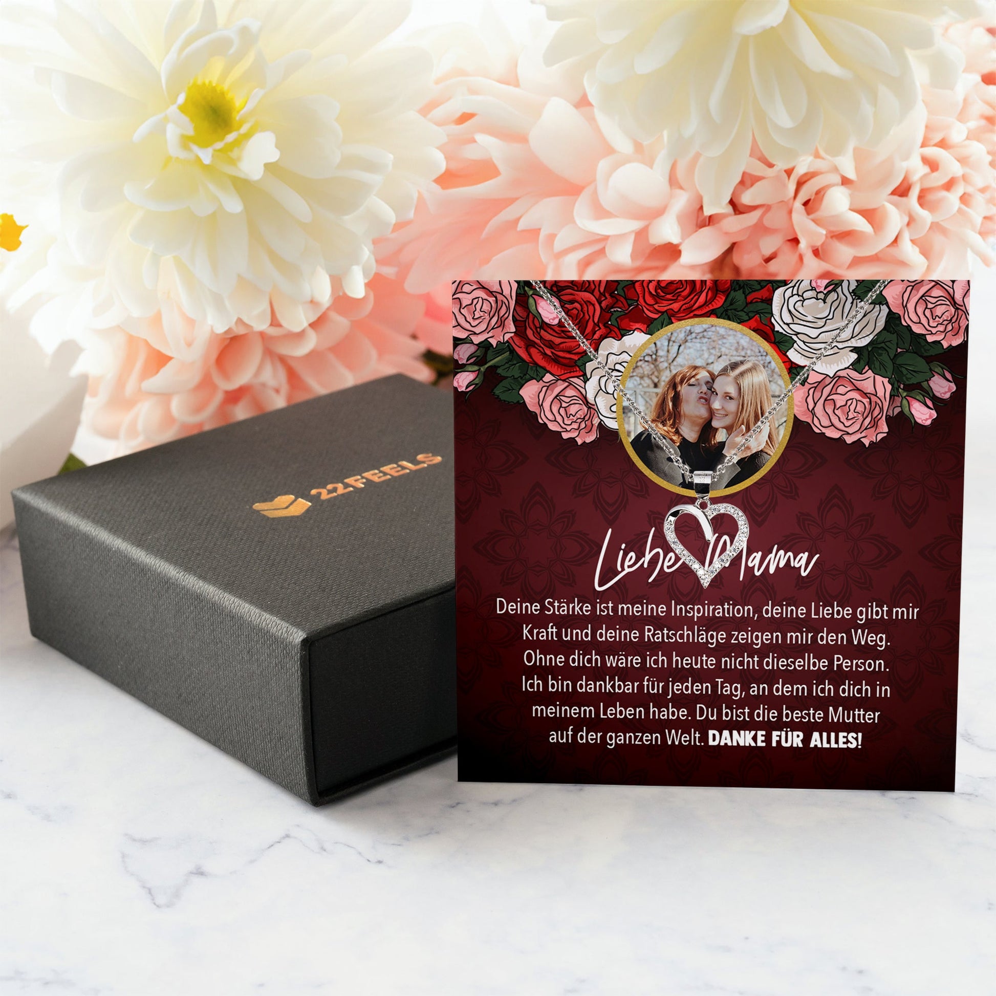 22Feels® Mama Schmuck Personalisiertes Geschenk Muttertag Geburtstag Frauen Halskette Personalisisierbar Karte Herz Collier Echt Silber Weihnachten-Schmuck mit Botschaftskarte - Herz21-22Feels