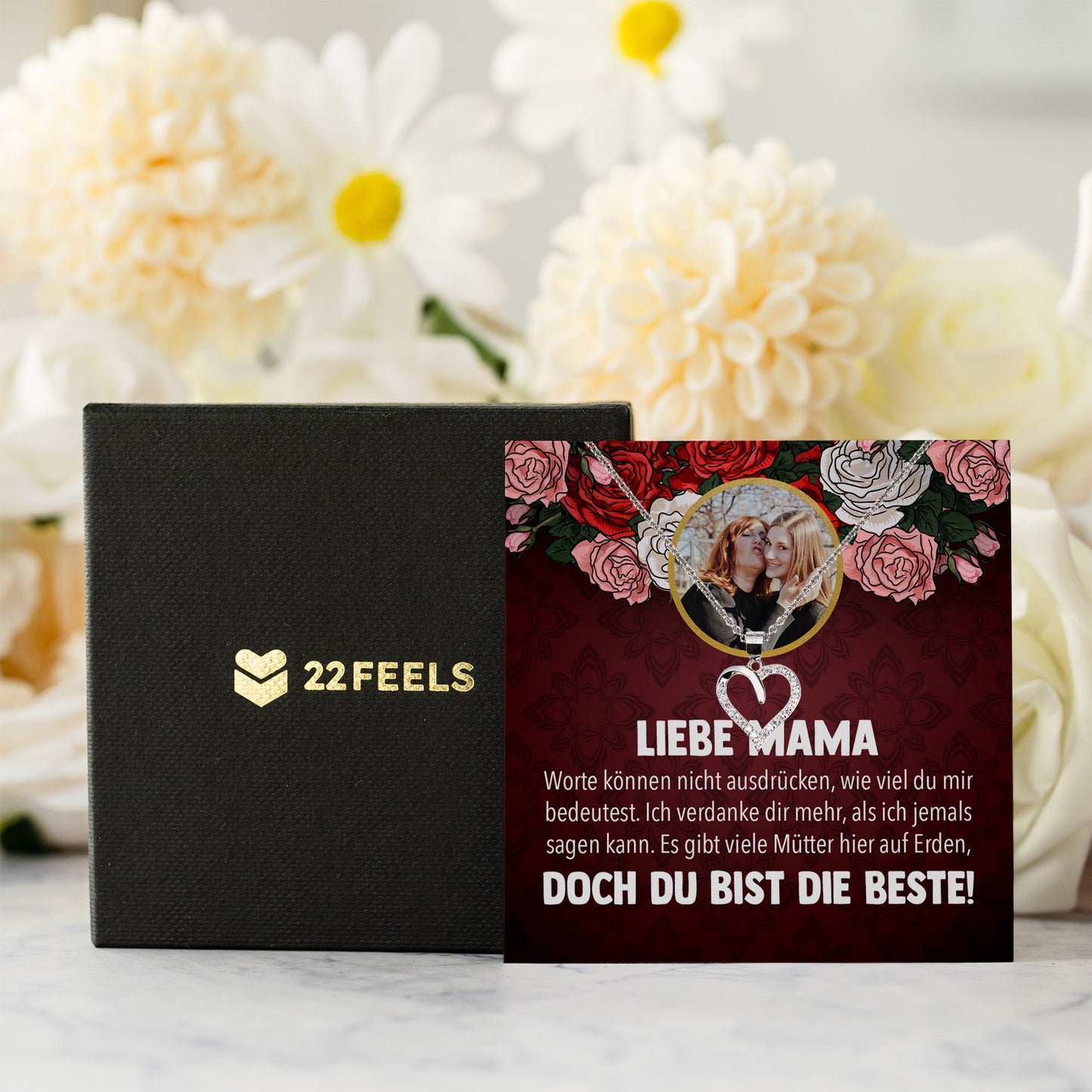 22Feels® Mama Schmuck Personalisiertes Geschenk Muttertag Geburtstag Frauen Halskette Personalisisierbar Karte Herz Collier Echt Silber Weihnachten-Schmuck mit Botschaftskarte - Herz21-22Feels
