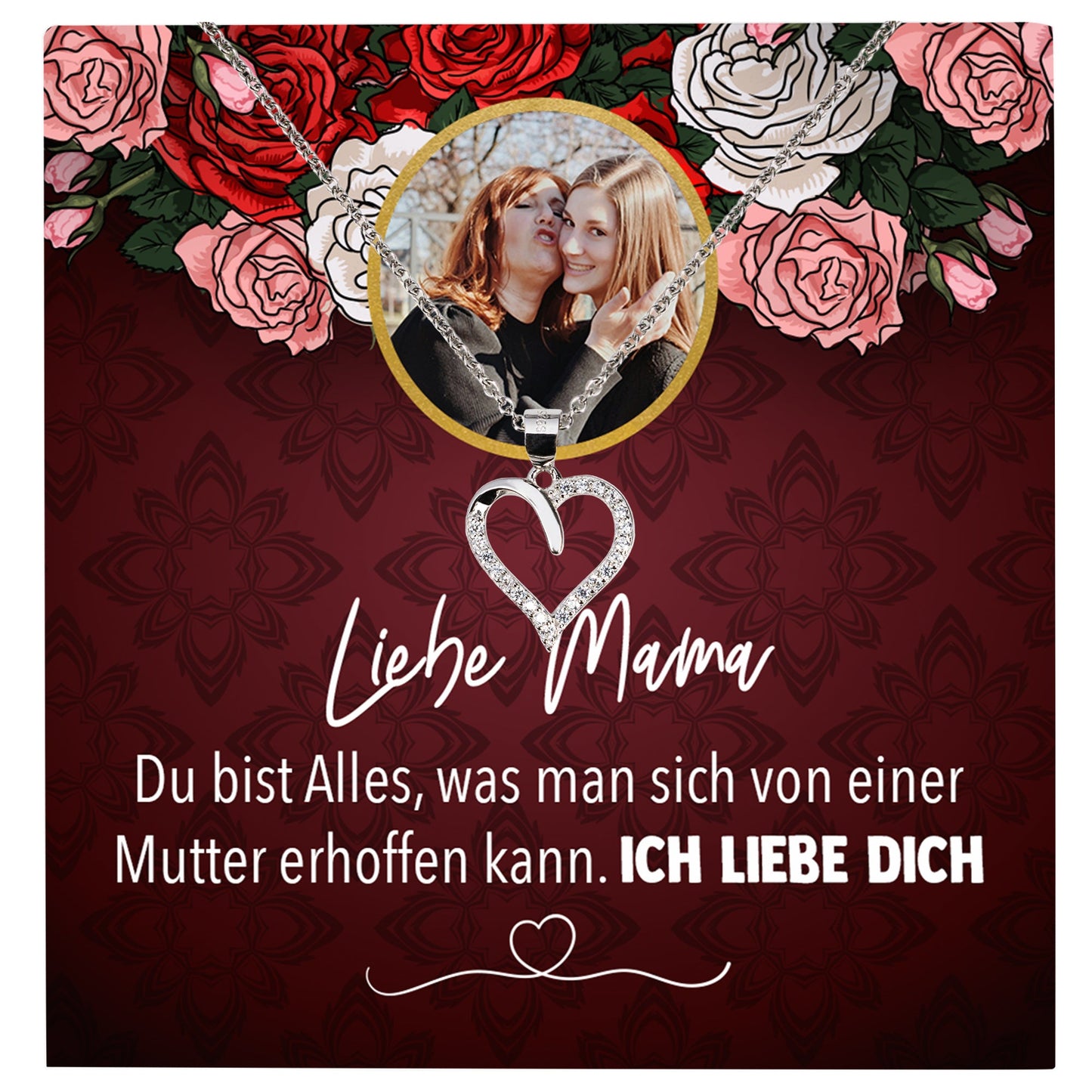 22Feels® Mama Schmuck Personalisiertes Geschenk Muttertag Geburtstag Frauen Halskette Personalisisierbar Karte Herz Collier Echt Silber Weihnachten-Schmuck mit Botschaftskarte - Herz21-22Feels