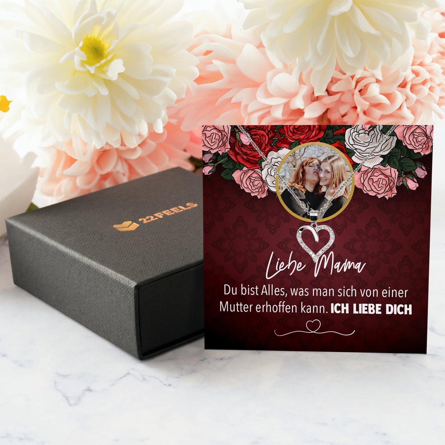 22Feels® Mama Schmuck Personalisiertes Geschenk Muttertag Geburtstag Frauen Halskette Personalisisierbar Karte Herz Collier Echt Silber Weihnachten-Schmuck mit Botschaftskarte - Herz21-22Feels