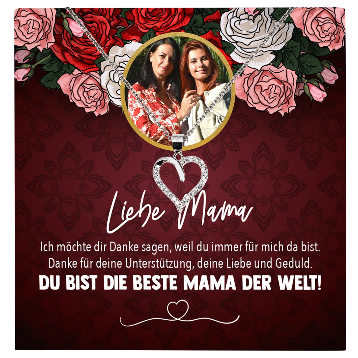 22Feels® Mama Schmuck Personalisiertes Geschenk Muttertag Geburtstag Frauen Halskette Personalisisierbar Karte Herz Collier Echt Silber Weihnachten-Schmuck mit Botschaftskarte - Herz21-22Feels
