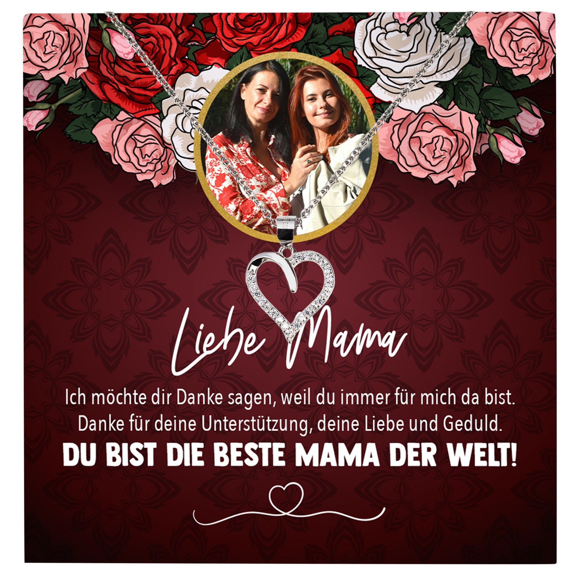 22Feels® Mama Schmuck Personalisiertes Geschenk Muttertag Geburtstag Frauen Halskette Personalisisierbar Karte Herz Collier Echt Silber Weihnachten-Schmuck mit Botschaftskarte - Herz21-22Feels