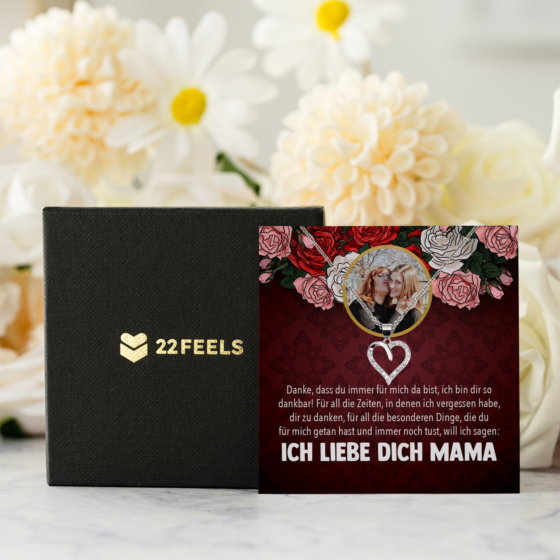 22Feels® Mama Schmuck Personalisiertes Geschenk Muttertag Geburtstag Frauen Halskette Personalisisierbar Karte Herz Collier Echt Silber Weihnachten-Schmuck mit Botschaftskarte - Herz21-22Feels